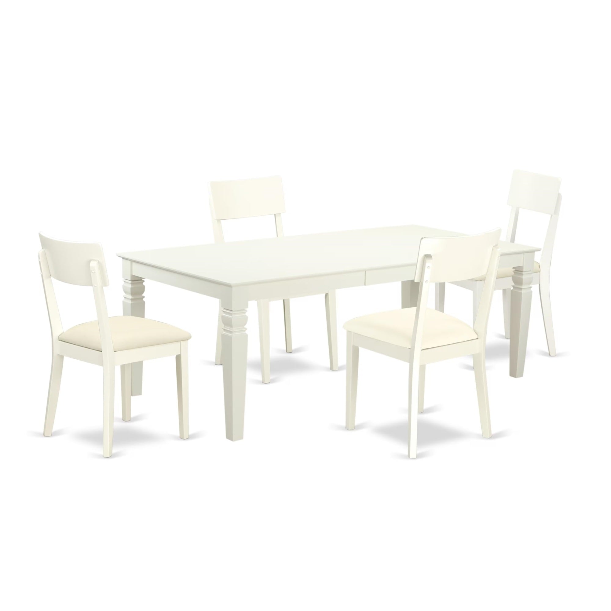 Casafoyer Lgad5-Lwh-Lc 5 Piece Set Includes A Rectangle Dining Room Table With  Leaf And 4 Faux Leather Upholstered Kitchen Chairs, 42X84 Inch, Linen White
