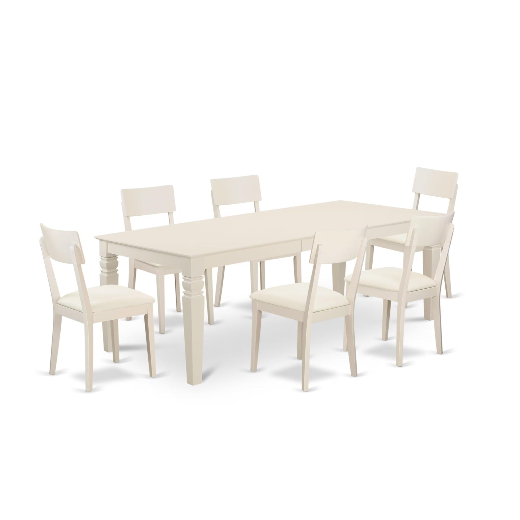 Casafoyer Lgad7-Lwh-Lc 7 Piece Kitchen Set Consist Of A Rectangle Table With  Leaf And 6 Faux Leather Dining Room Chairs, 42X84 Inch, Linen White