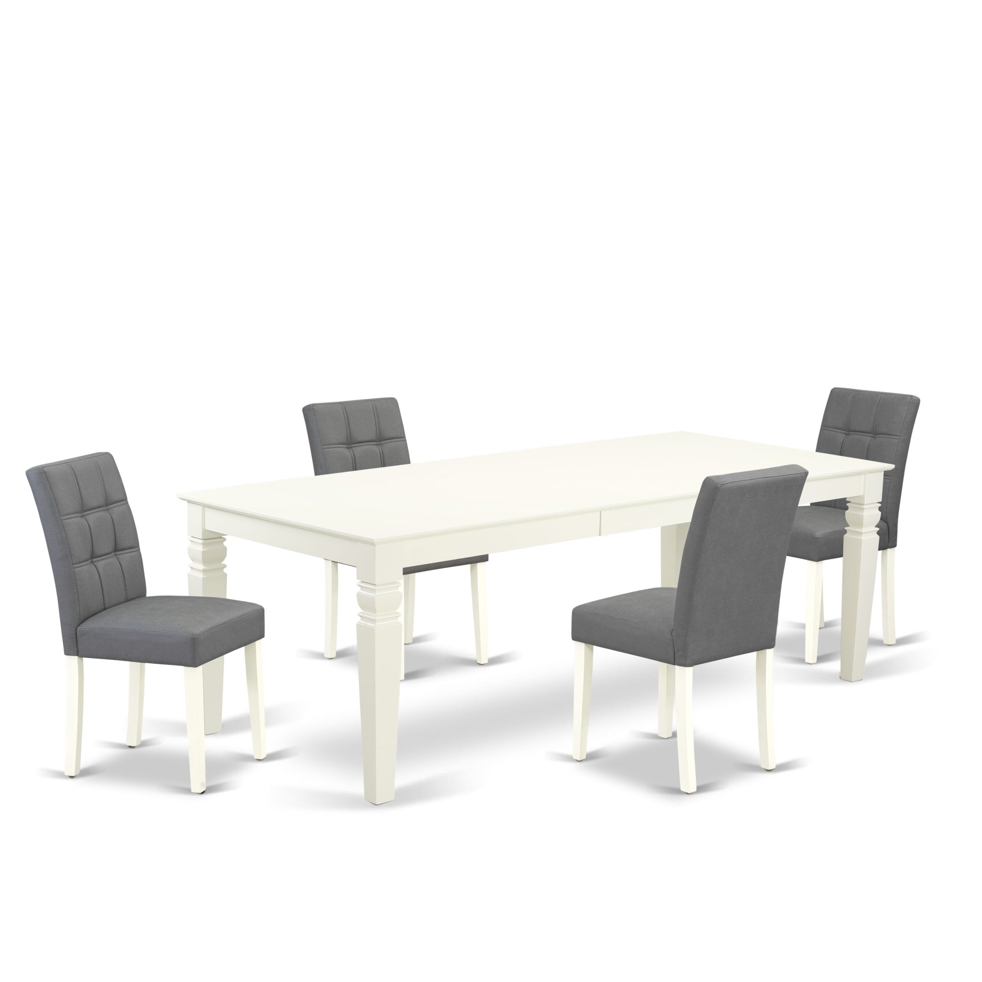 East West Furniture Lgas5-Lwh-41 5 Piece Dinner Table Set Includes A Wood Table And 4 Platinum Gray Faux Leather Kitchen Chairs With Stylish Back- Linen White Finish