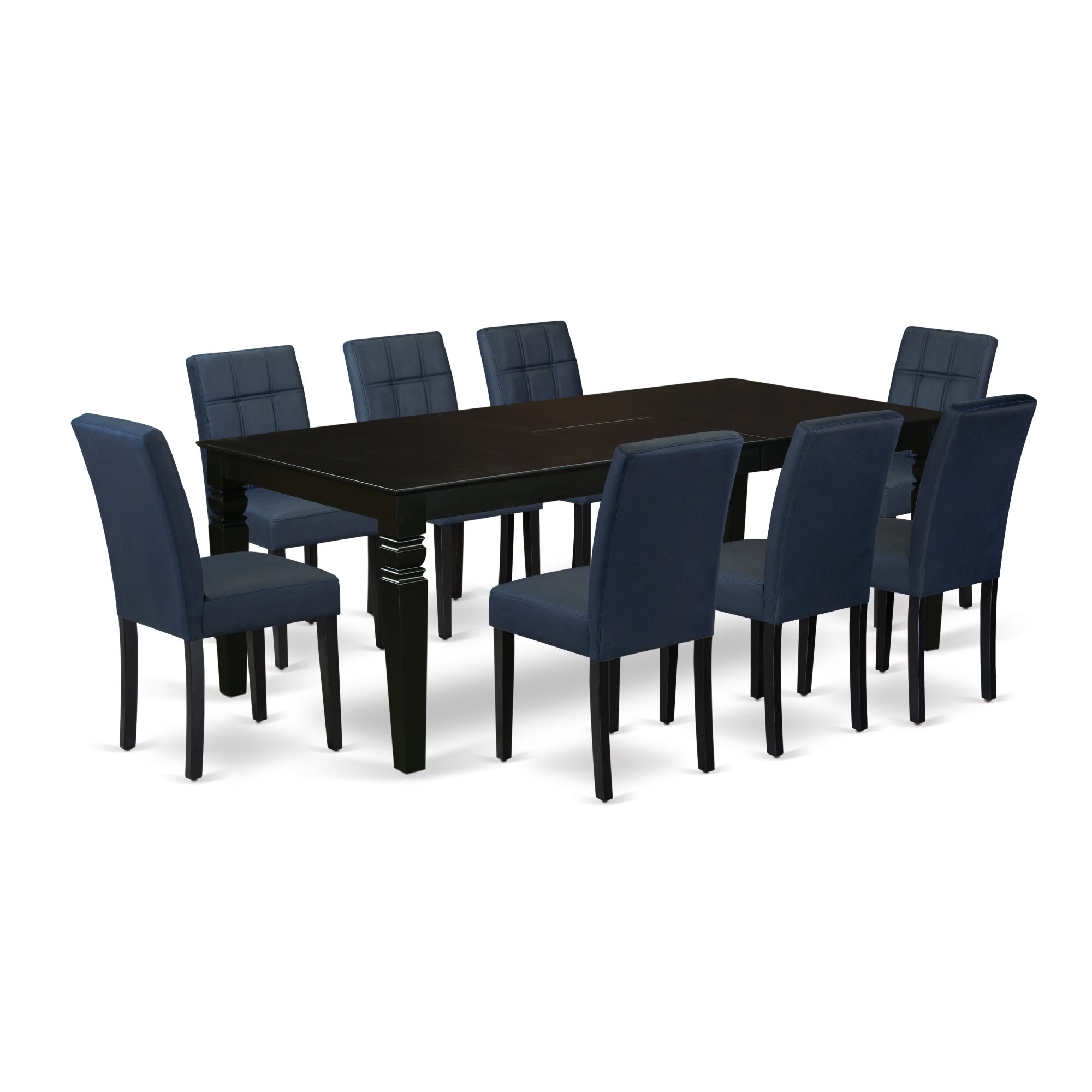 East West Furniture Lgas9-Blk-09 9 Piece Dinner Table Set Contain A Kitchen Table And 8 Dark Navy Blue Faux Leather Parson Kitchen Chairs With Stylish Back- Black Finish