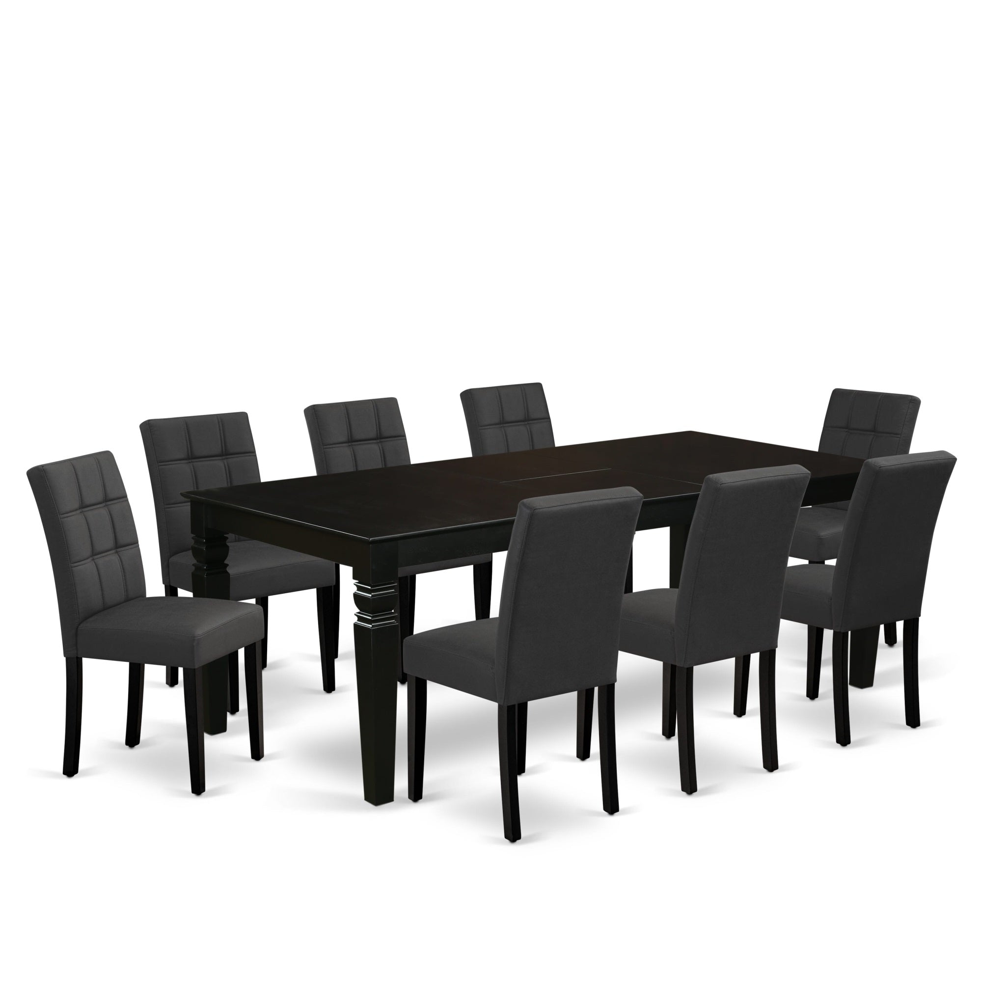 East West Furniture Lgas9-Blk-12 9 Piece Dining Table Set Kitchen Includes A Kitchen Table And 8 Dark Gray Faux Leather Modren Chairs With Stylish Back- Black Finish