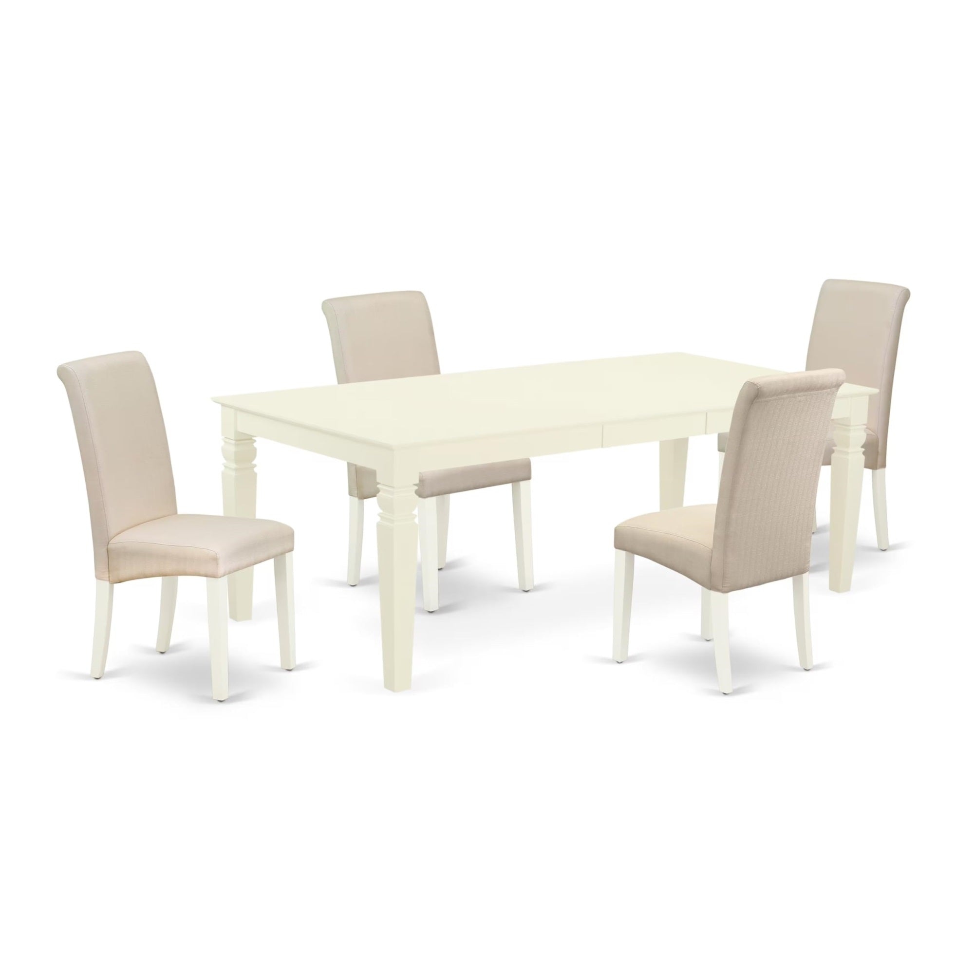 Casafoyer Lgba5-Lwh-01 5 Piece Dinette Set Includes A Rectangle Table With  Leaf And 4 Cream Fabric Parson Dining Room Chairs, 42X84 Inch, Linen White