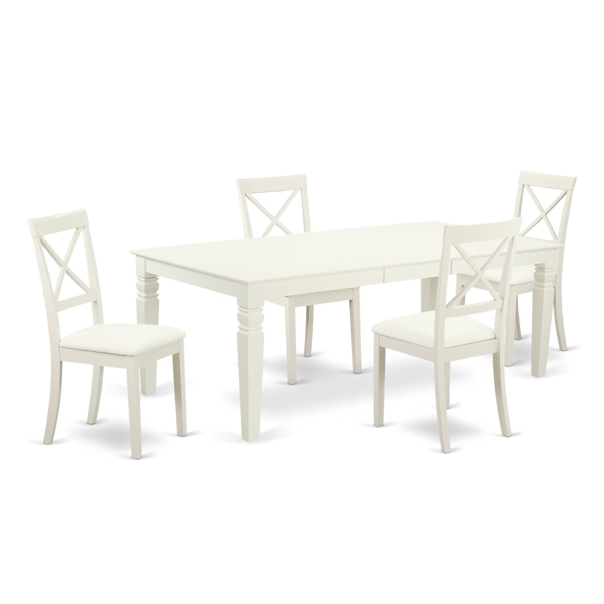 Casafoyer Lgbo5-Lwh-Lc 5 Piece Dining Room Furniture Set Includes A Rectangle Kitchen Table With  Leaf And 4 Faux Leather Upholstered Chairs, 42X84 Inch, Linen White