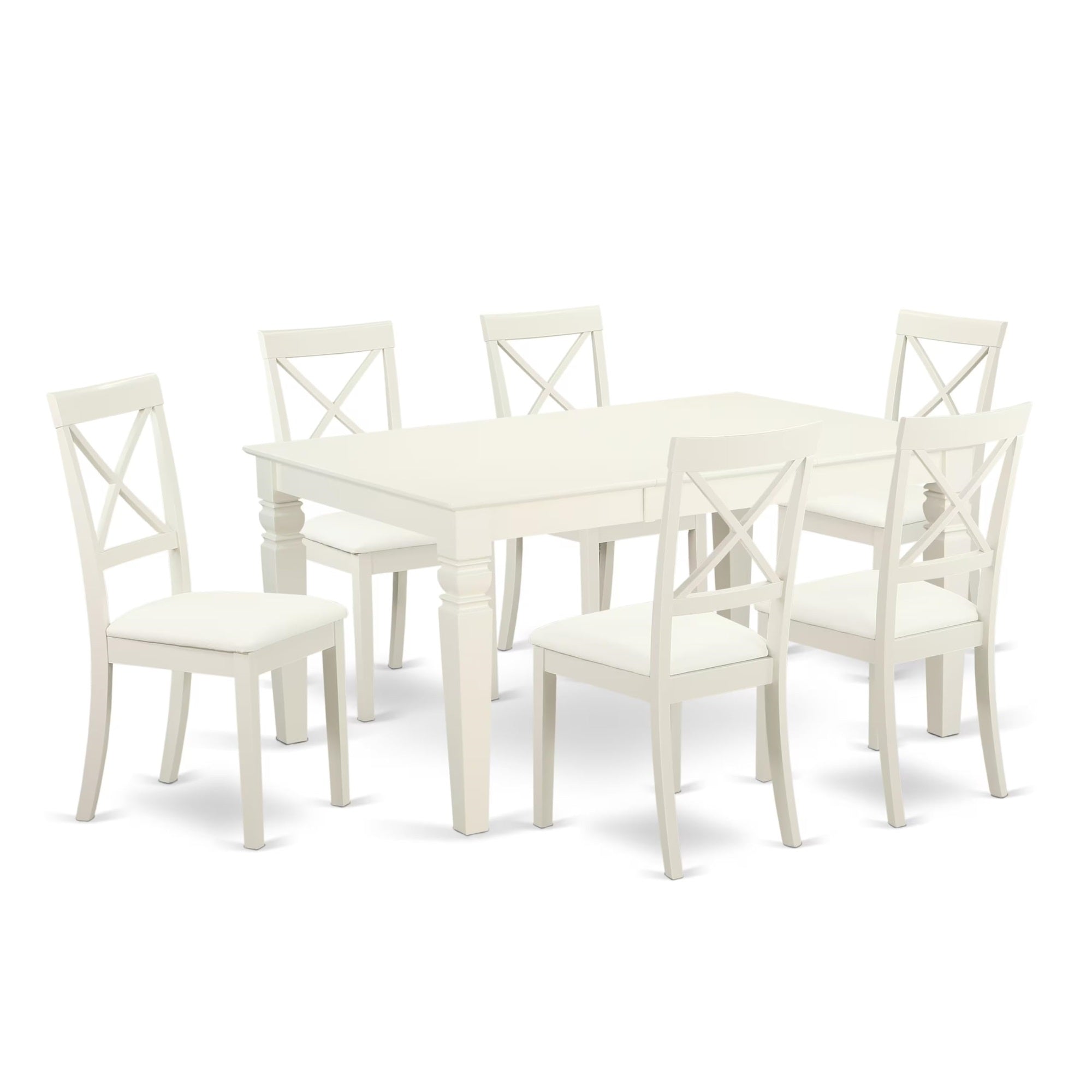Casafoyer Lgbo7-Lwh-Lc 7 Piece Dining Set Consist Of A Rectangle Dining Room Table With  Leaf And 6 Faux Leather Upholstered Chairs, 42X84 Inch, Linen White