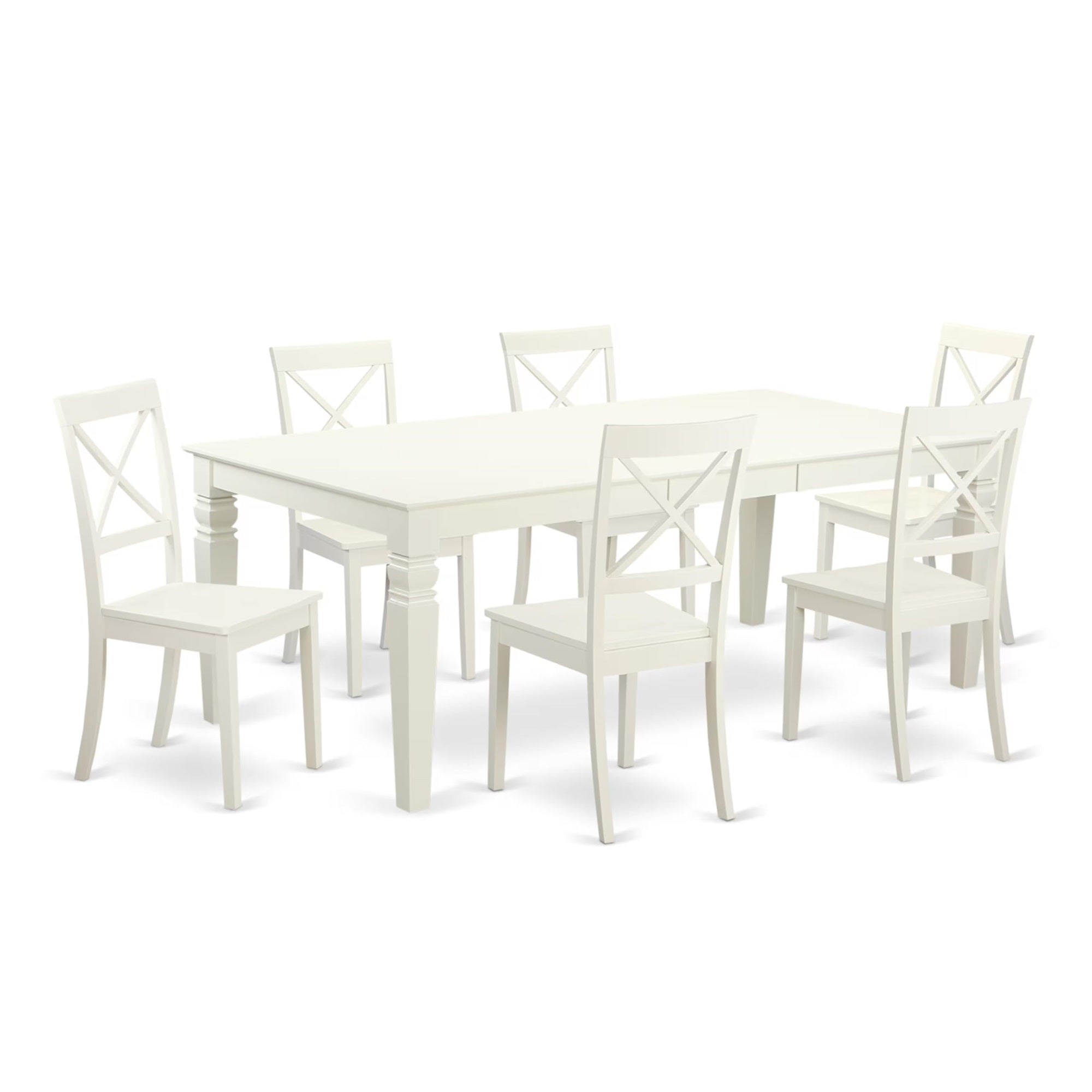 Casafoyer Lgbo7-Lwh-W 7 Piece Kitchen Table Set Consist Of A Rectangle Dining Table With  Leaf And 6 Dining Room Chairs, 42X84 Inch, Linen White