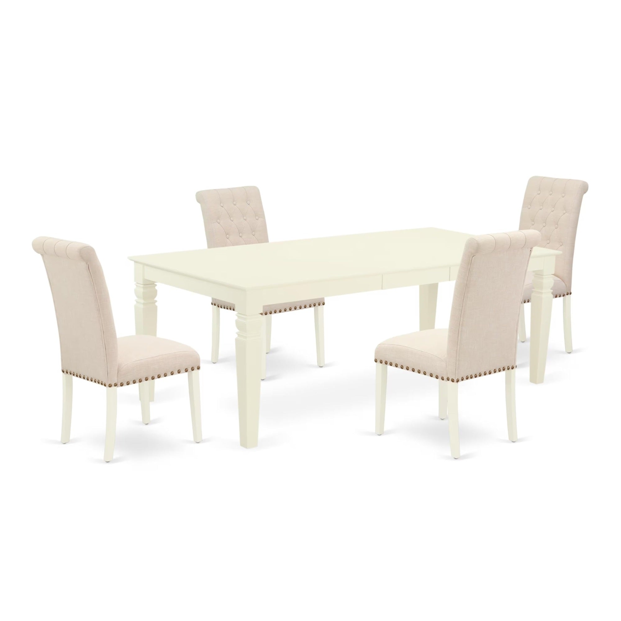 Casafoyer Lgbr5-Lwh-02 5 Piece Dining Room Set Includes A Rectangle Kitchen Table With  Leaf And 4 Light Beige Fabric Parson Chairs, 42X84 Inch, Linen White