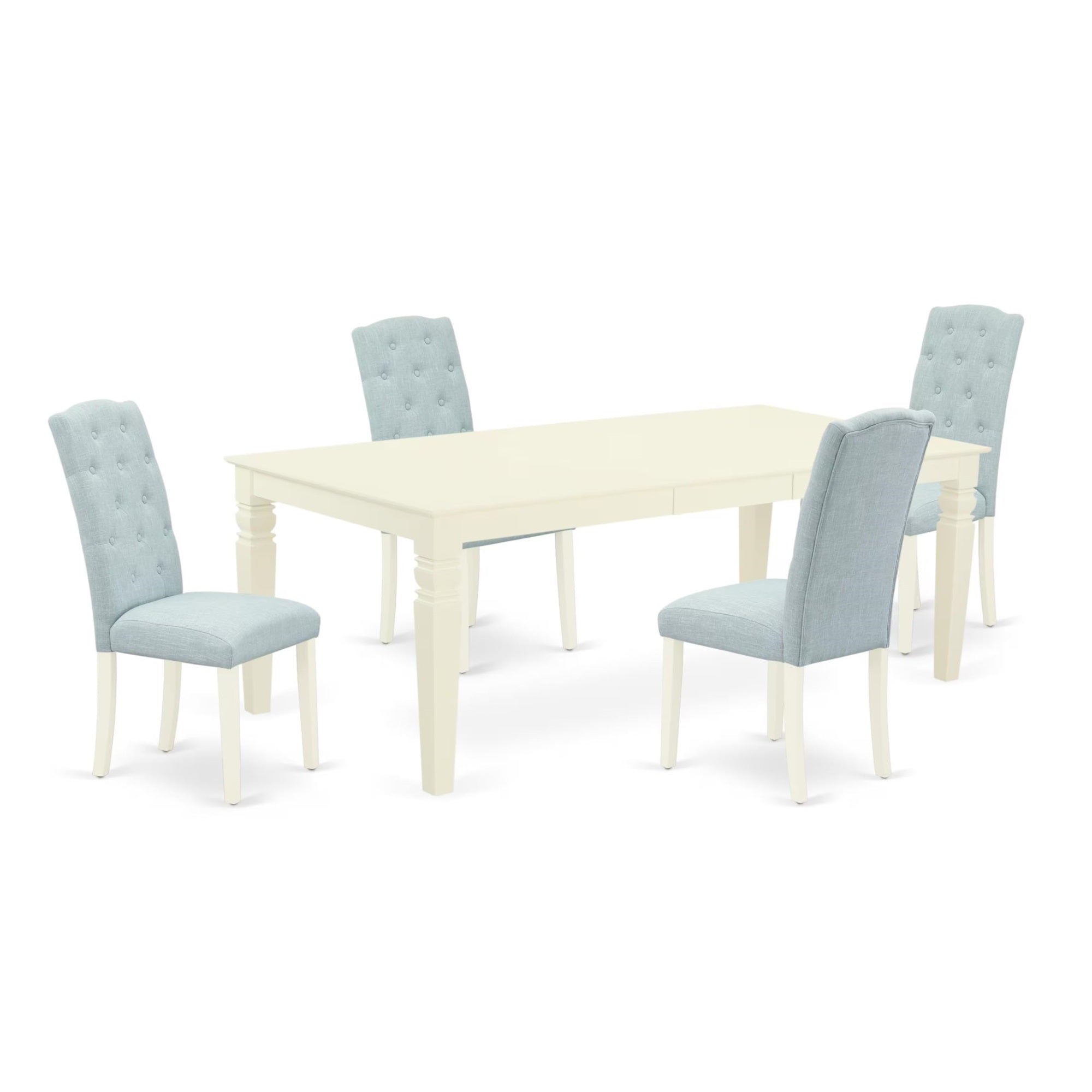 Casafoyer Lgce5-Lwh-15 5Pc Set Includes A Rectangle Dining Table With  Leaf And Four Parson Chairs With Baby Blue Fabric, Linen White Finish, 42X84 Inch