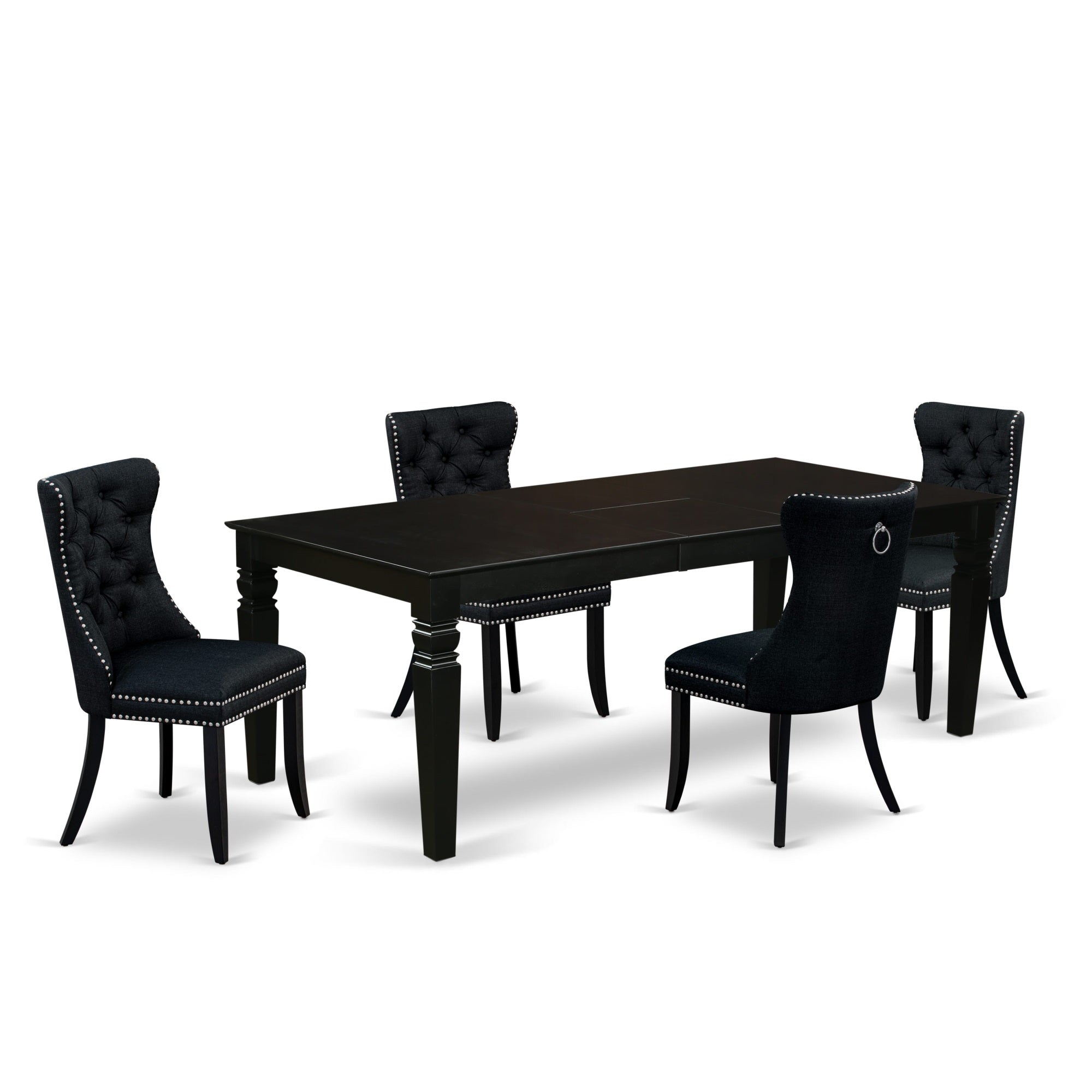 East West Furniture Lgda5-Blk-24 5 Piece Kitchen Table Set Contains A Rectangle Dining Table With Butterfly Leaf And 4 Upholstered Chairs, 42X84 Inch, Black