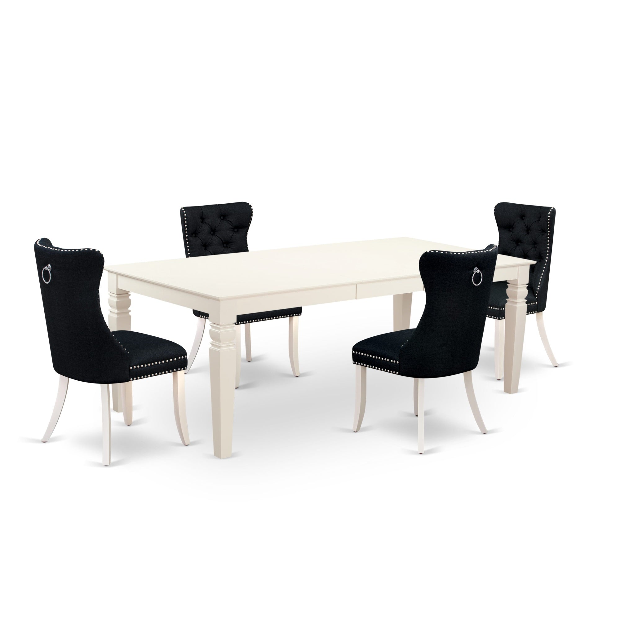 East West Furniture Lgda5-Lwh-24 5 Piece Dining Table Set Includes A Rectangle Wooden Table With Butterfly Leaf And 4 Upholstered Chairs, 42X84 Inch, Linen White