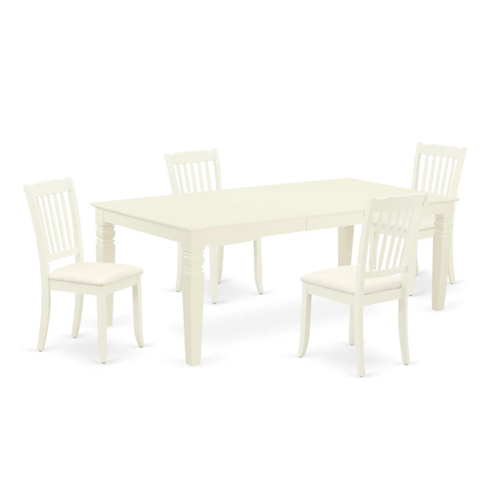 Casafoyer Lgda5-Lwh-C 5 Piece Room Set Includes A Rectangle Kitchen Table With  Leaf And 4 Fabric Upholstered Dining Chairs, 42X84 Inch, Linen White