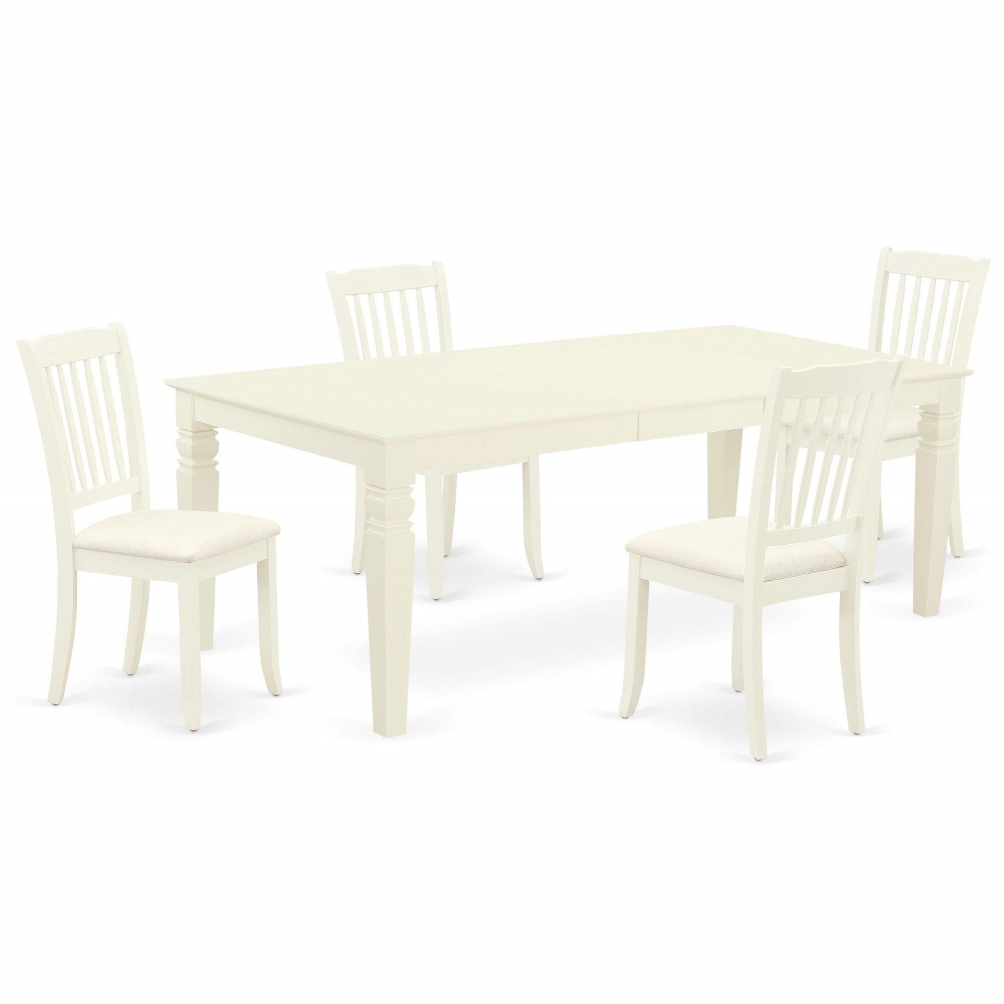 Ergode Lgda5-Lwh-C 5-Piece Kitchen Set, Missionary Design Large Dinette Table, 4 Kitchen Chairs, Linen White, 42X84 Inch