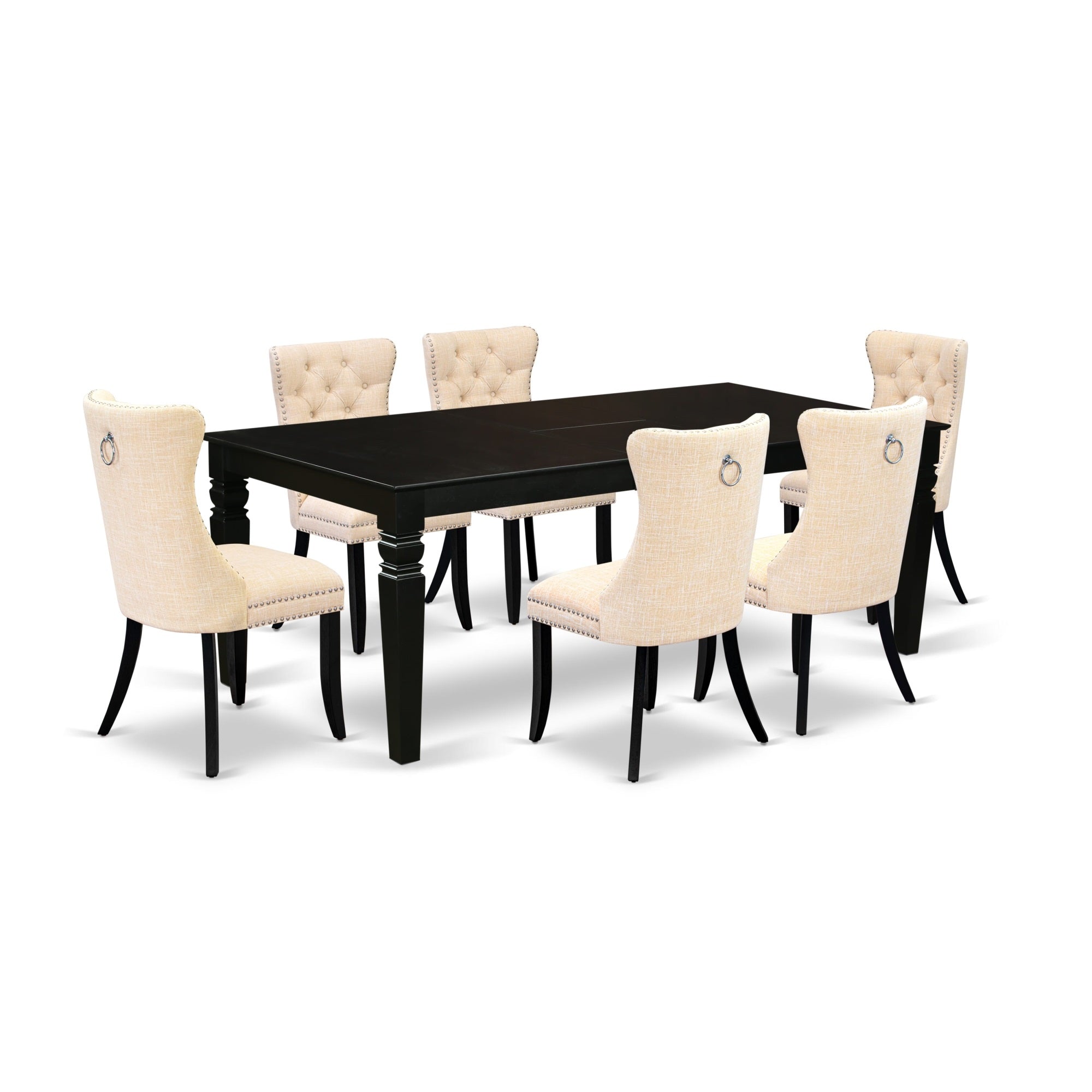 East West Furniture Lgda7-Blk-32 7 Piece Kitchen Table Set Consists Of A Rectangle Dining Table With Butterfly Leaf And 6 Padded Chairs, 42X84 Inch, Black