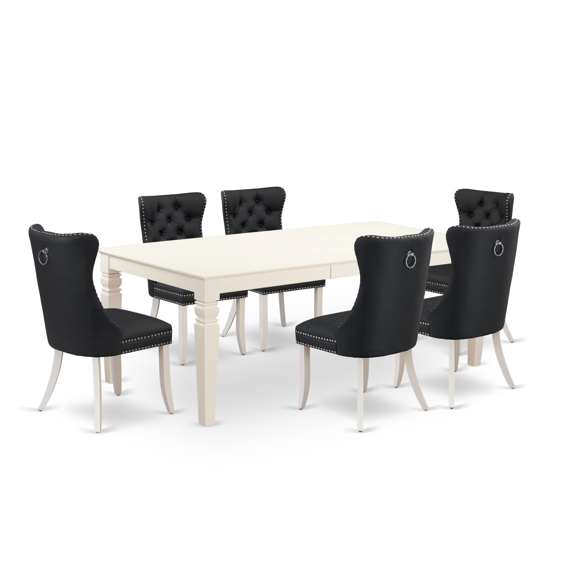 East West Furniture Lgda7-Lwh-12 7 Piece Dining Room Set Includes A Rectangle Kitchen Table With Butterfly Leaf And 6 Upholstered Parson Chairs, 42X84 Inch, Linen White