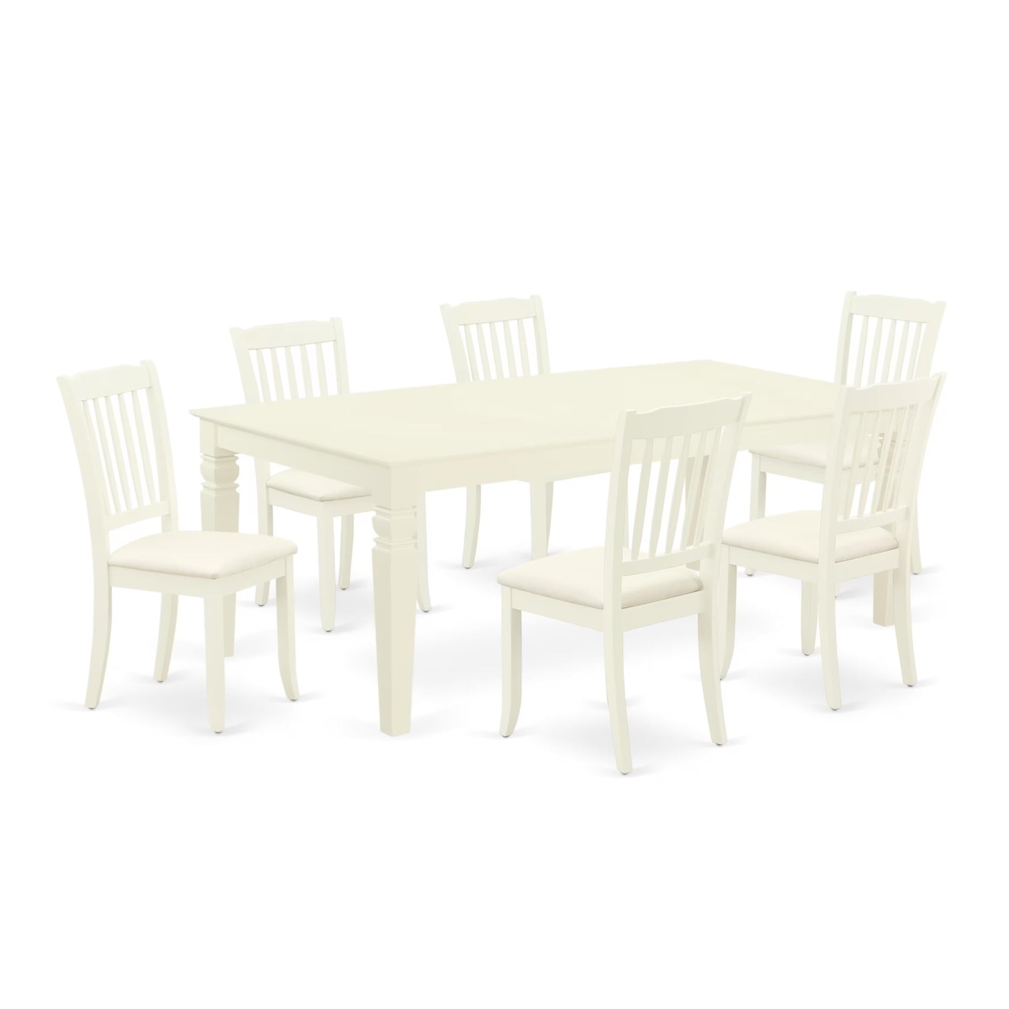 Casafoyer Lgda7-Lwh-C 7 Piece Modern Dining Table Set Consist Of A Rectangle Wooden Table With  Leaf And 6 Linen Fabric Dining Room Chairs, 42X84 Inch, Linen White