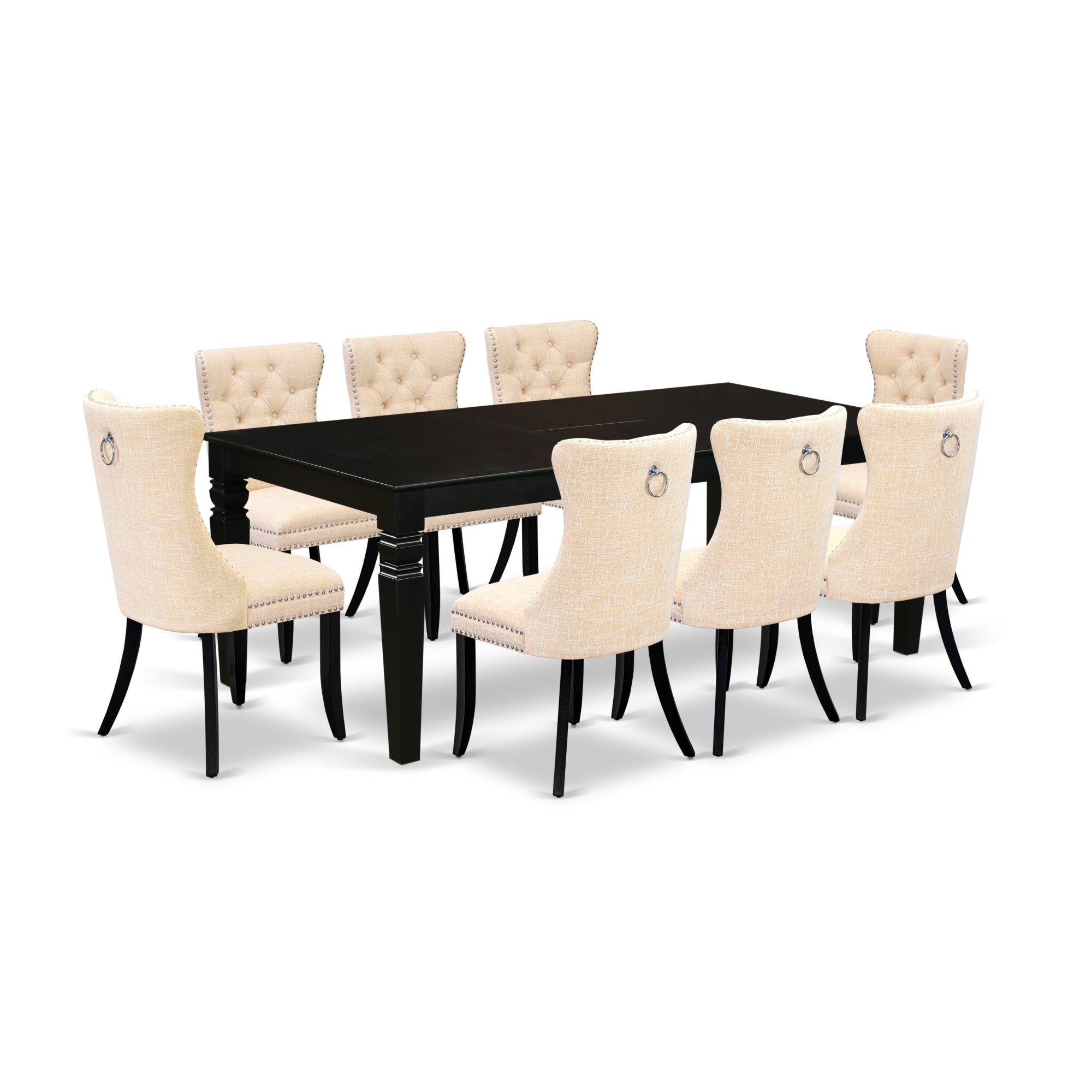 East West Furniture Lgda9-Blk-32 9 Piece Dining Room Set Includes A Rectangle Kitchen Table With Butterfly Leaf And 8 Padded Chairs, 42X84 Inch, Black