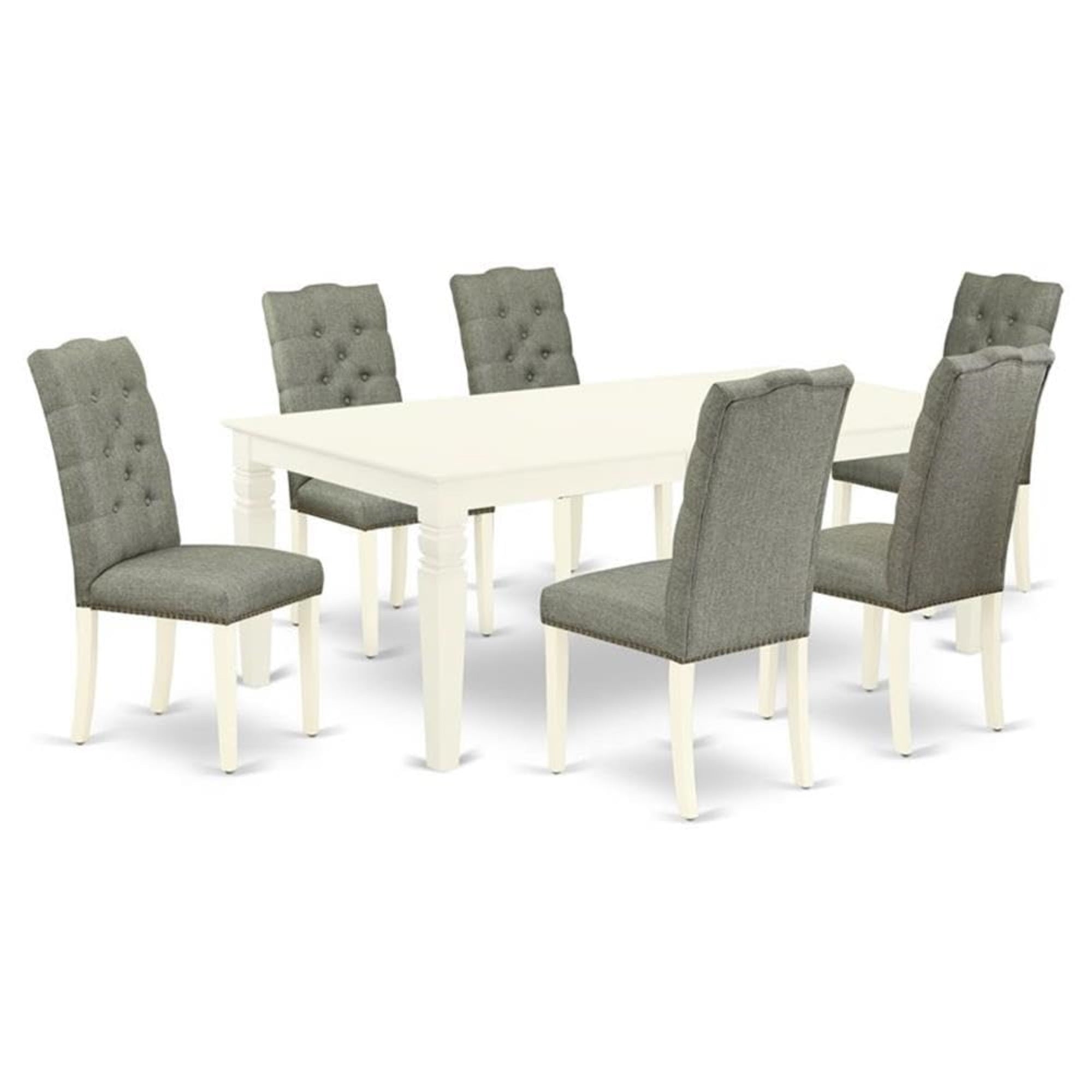 Casafoyer Lgel7-Lwh-07 7 Piece Set Consist Of A Rectangle Dinner Table With  Leaf And 6 Gray Fabric Parson Dining Chairs, 42X84 Inch, Linen White
