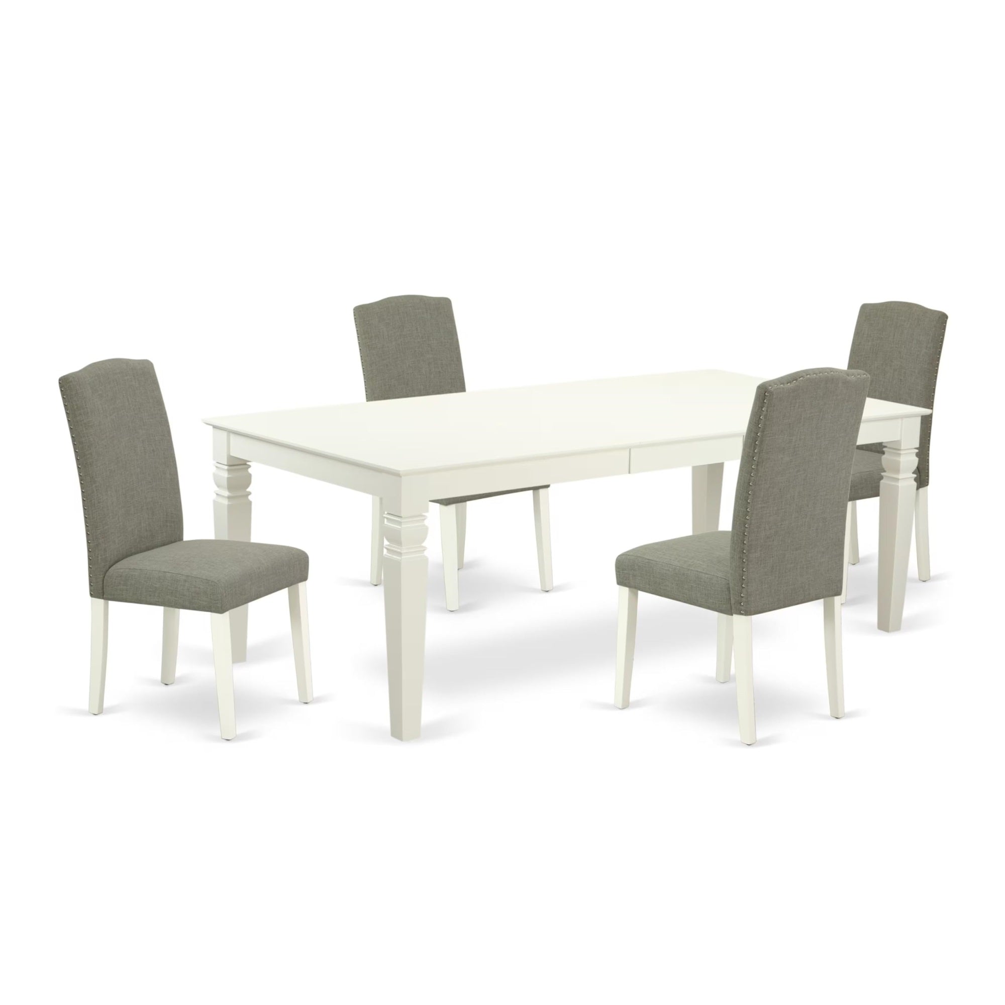 Casafoyer Lgen5-Lwh-06 5 Piece Set Includes A Rectangle Dining Room Table With  Leaf And 4 Dark Shitake Linen Fabric Upholstered Chairs, 42X84 Inch