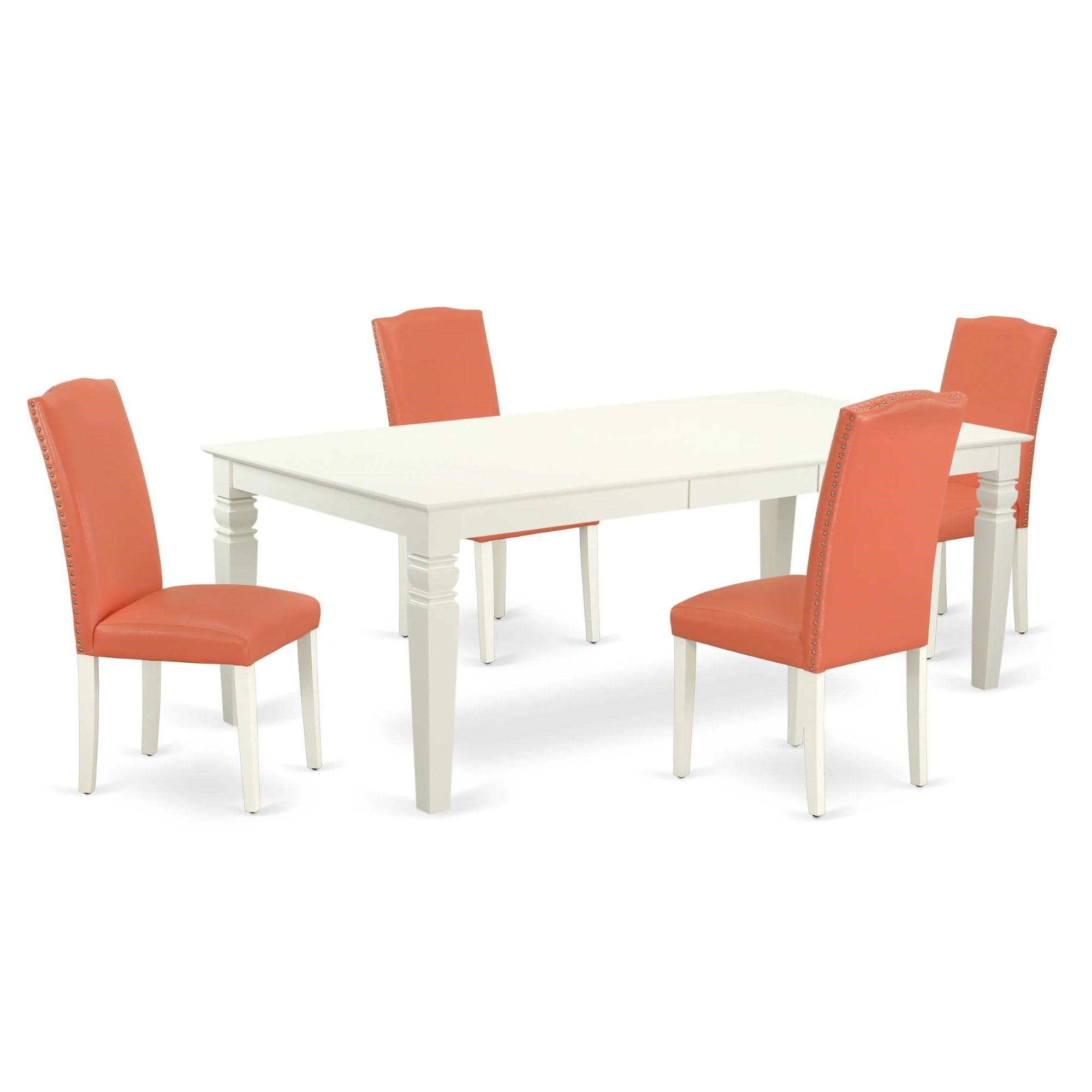 Casafoyer Lgen5-Lwh-78 5 Piece Dinette Set Includes A Rectangle Dining Room Table With  Leaf And 4 Pink Flamingo Faux Leather Parsons Chairs, 42X84 Inch, Linen White