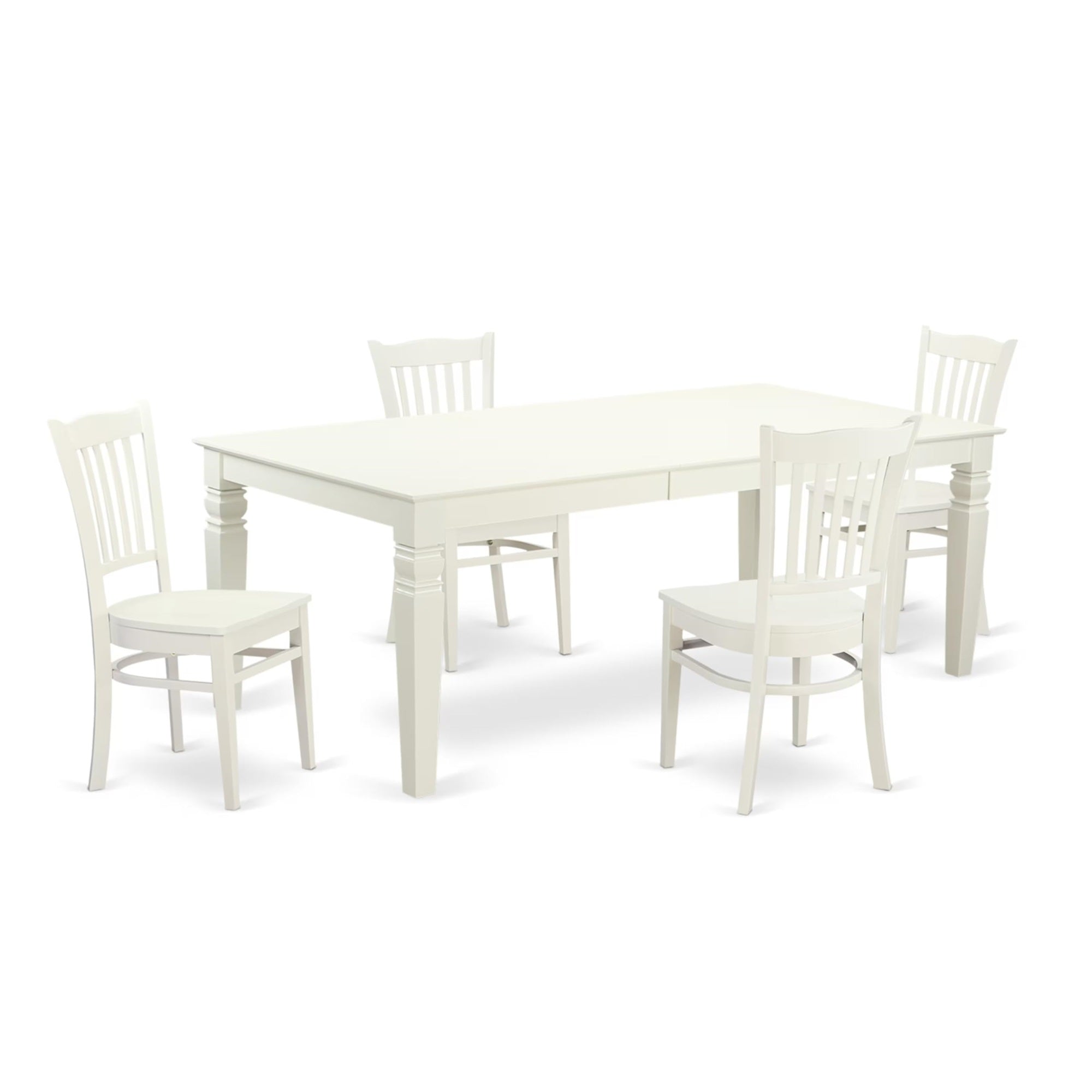 Casafoyer Lggr5-Lwh-W Logan 5 Piece Room Set Includes A Rectangle Wooden Table With  Leaf And 4 Kitchen Dining Chairs, 42X84 Inch, Linen White