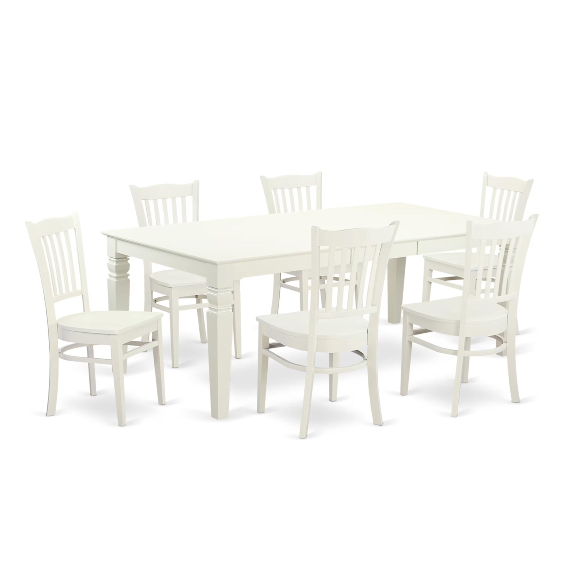 Casafoyer Lggr7-Lwh-W Logan 7 Piece Set Consist Of A Rectangle Dining Room Table With  Leaf And 6 Wood Seat Chairs, 42X84 Inch, Linen White