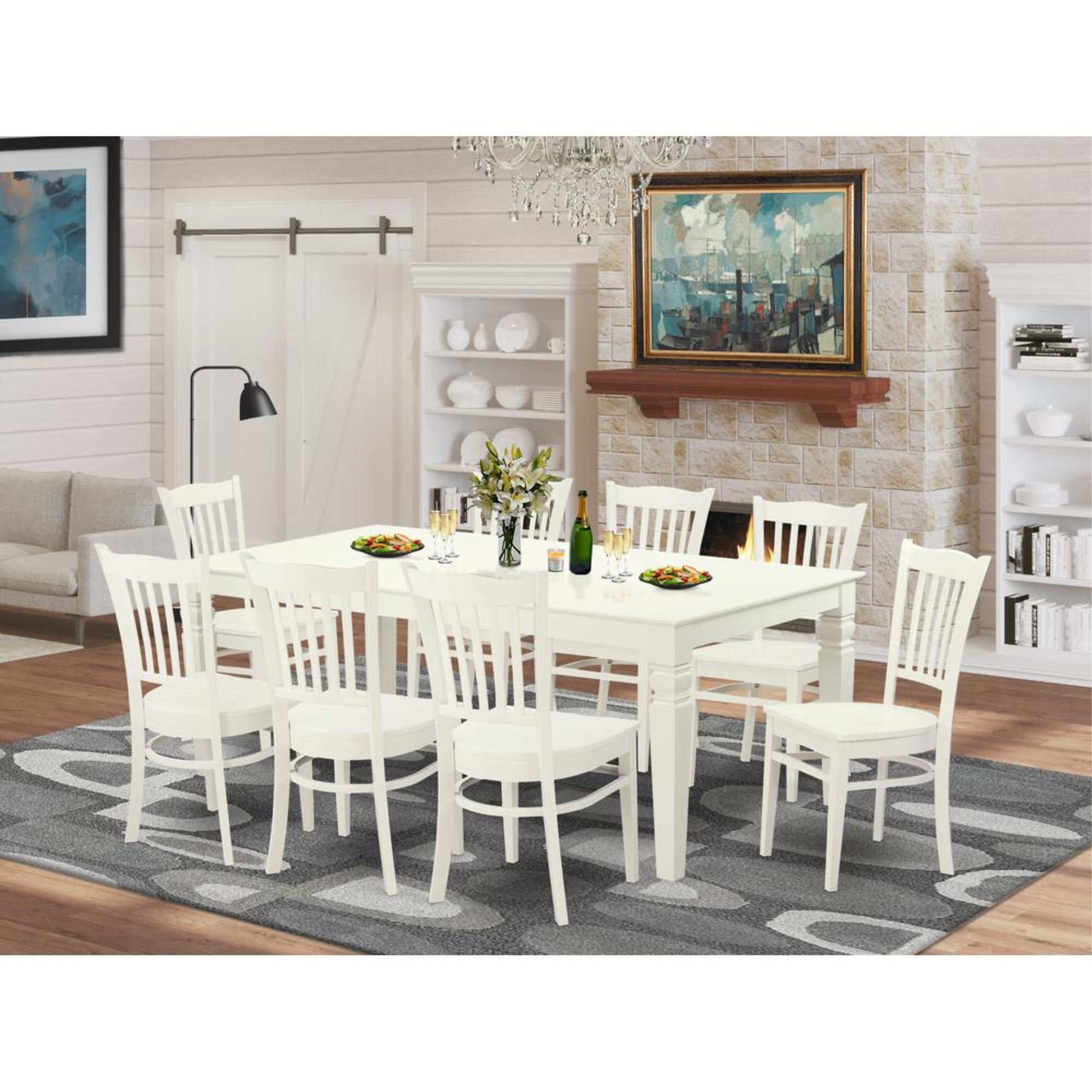 9  Pc  Dinette  set  with  a  Dining  Table  and  8  Kitchen  Chairs  in  Linen  White