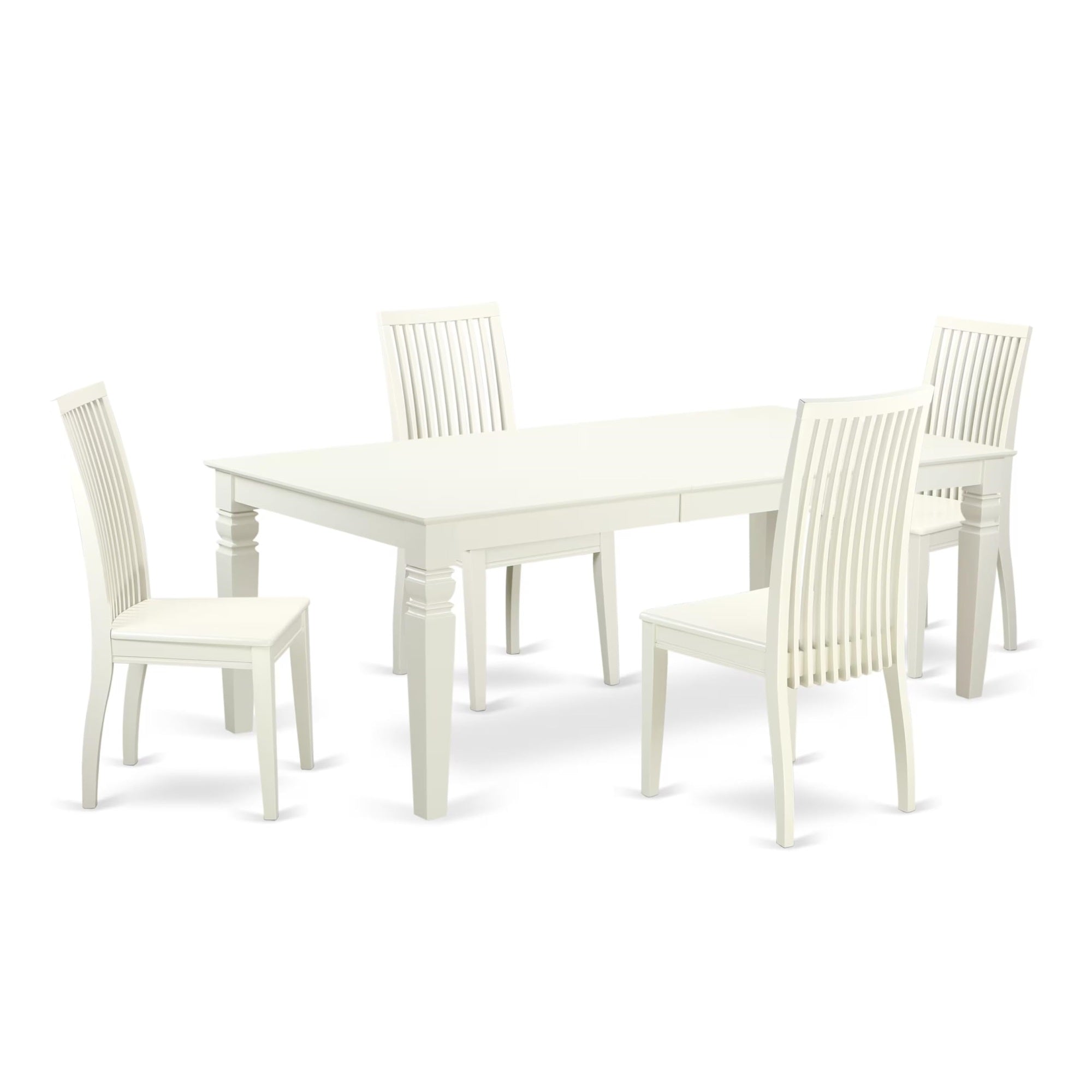 Casafoyer Lgip5-Lwh-W Logan 5 Piece Room Set Includes A Rectangle Kitchen Table With  Leaf And 4 Dining Chairs, 42X84 Inch, Linen White