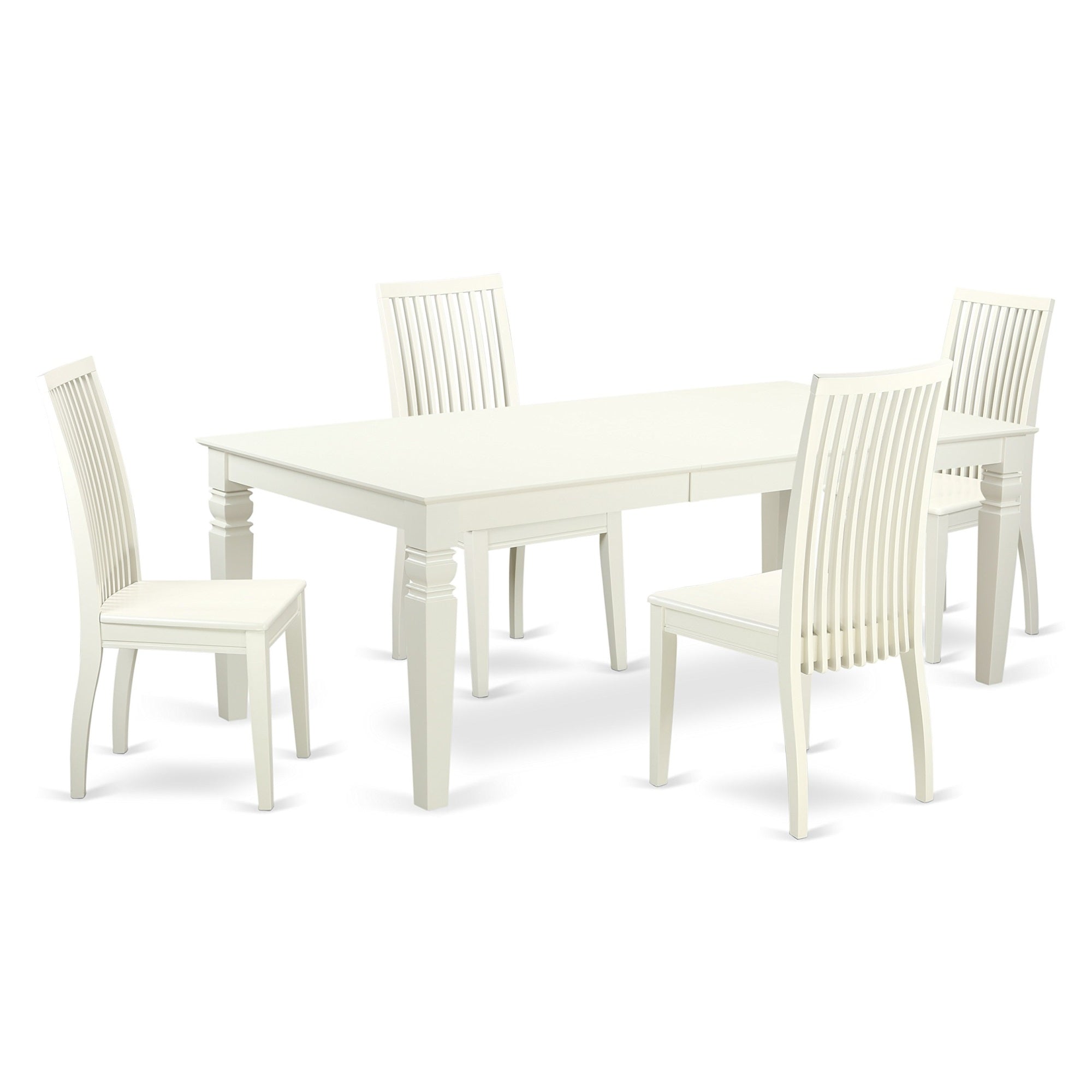 Ergode Lgip5-Lwh-W, 5-Piece Dining Table Set, Butterfly Leaf Wooden Table, 4 Kitchen Chairs, Asian Wood Frame, Slatted Back, Linen White, 42X84 Inch