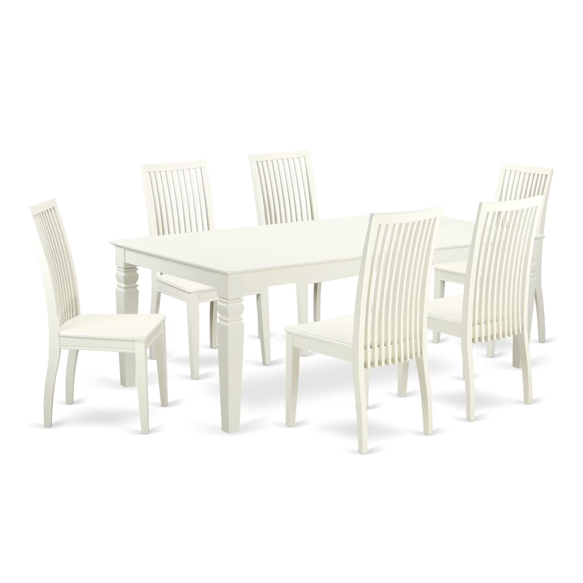 Casafoyer Lgip7-Lwh-W 7 Piece Dining Set Consist Of A Rectangle Dining Room Table With  Leaf And 6 Wood Seat Chairs, 42X84 Inch, Linen White