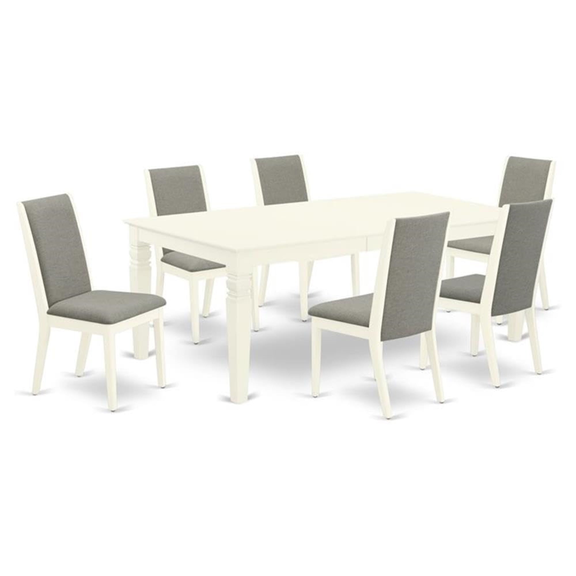 Casafoyer Lgla7-Lwh-06 7 Piece Dinette Set Consist Of A Rectangle Dining Table With  Leaf And 6 Shitake Linen Fabric Parson Dining Room Chairs, 42X84 Inch, Linen White