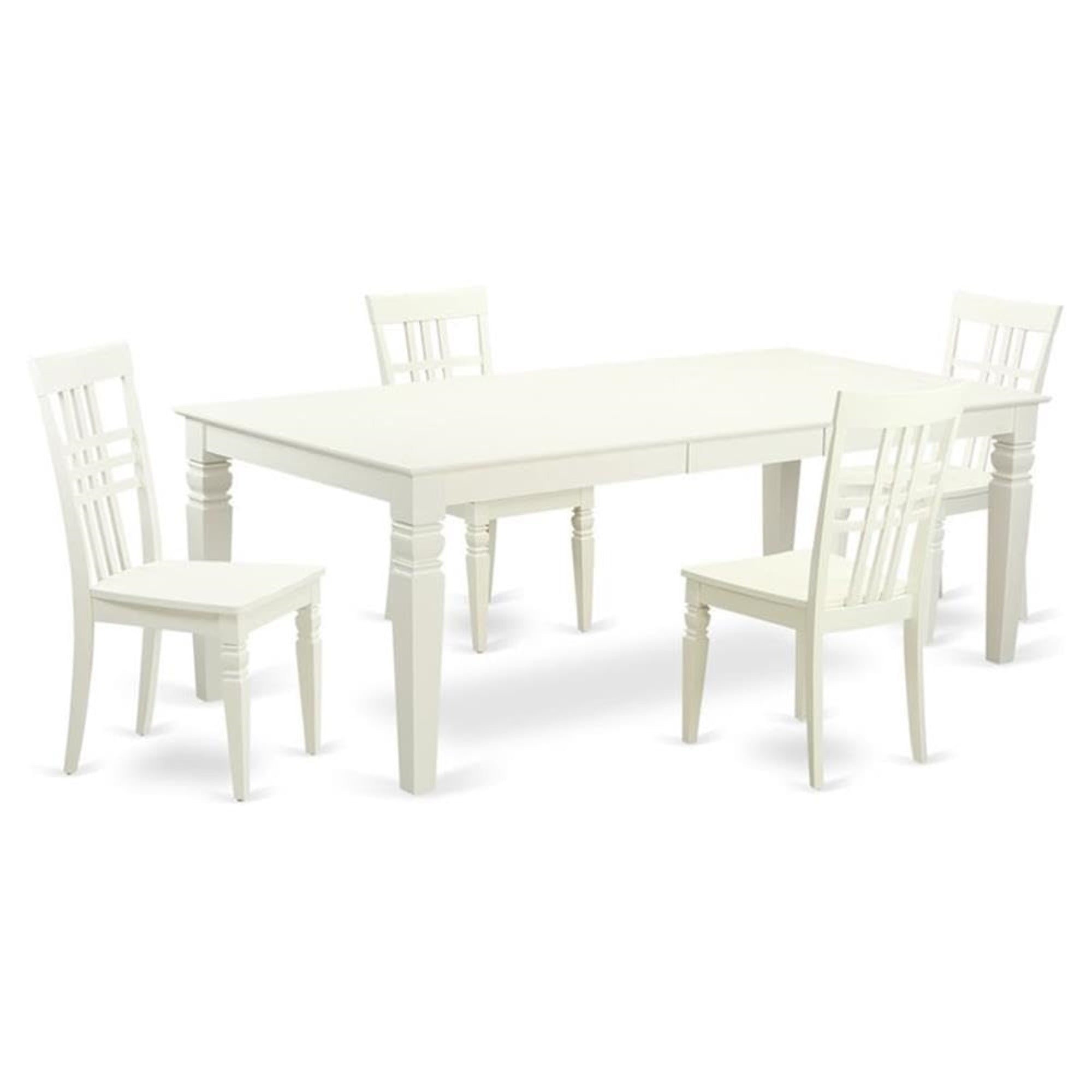 Casafoyer Lglg5-Lwh-W Logan 5 Piece Set Includes A Rectangle Dining Table With  Leaf And 4 Kitchen Chairs, 42X84 Inch, Linen White