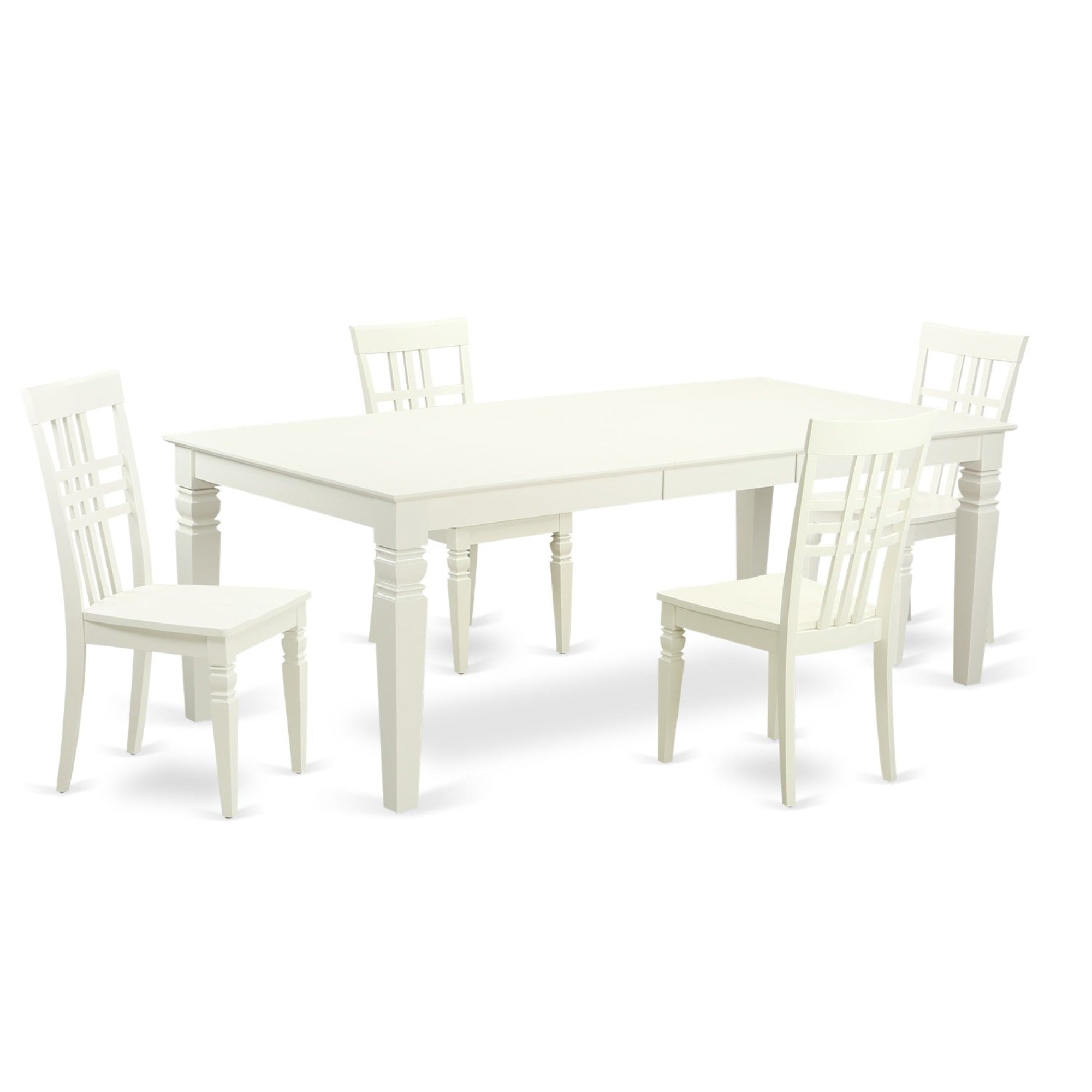 Ergode Lglg5-Lwh-W, Logan 5 Piece Set, Rectangle Dining Table With Butterfly Leaf, 4 Kitchen Chairs, 42X84 Inch, Linen White