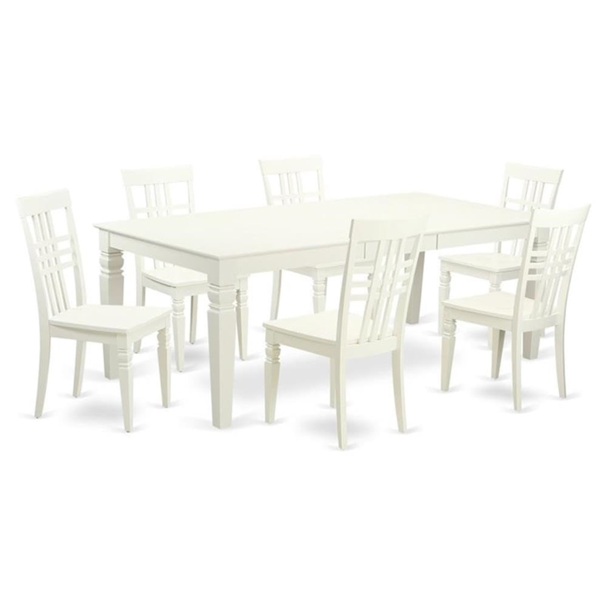 Casafoyer Lglg7-Lwh-W Logan 7 Piece Kitchen Set Consist Of A Rectangle Table With  Leaf And 6 Dining Chairs, 42X84 Inch, Linen White