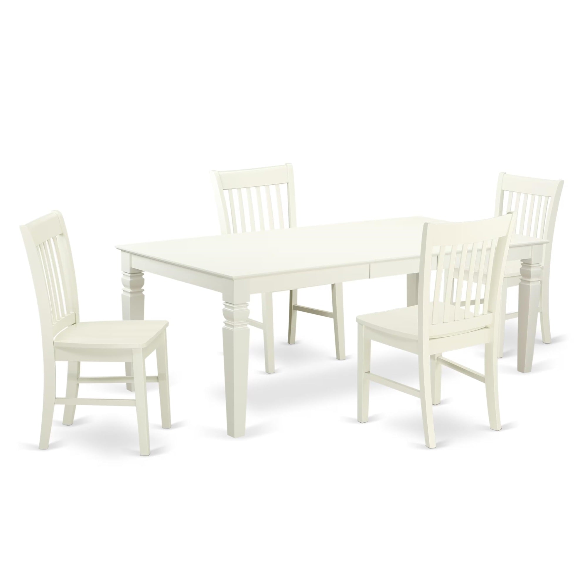 Casafoyer Lgno5-Lwh-W Logan 5 Piece Modern Set Includes A Rectangle Wooden Table With  Leaf And 4 Dining Chairs, 42X84 Inch, Linen White