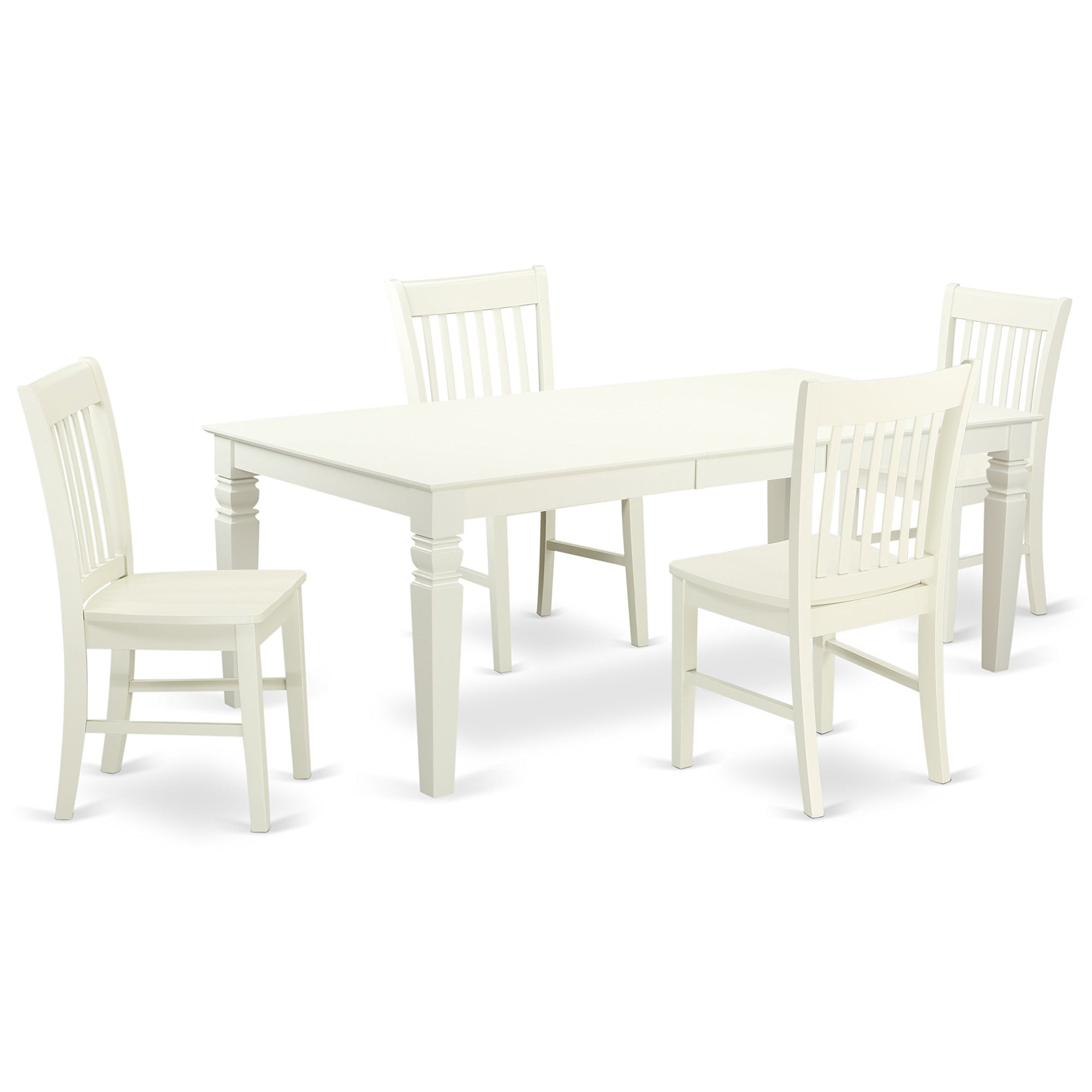 Ergode Lgno5-Lwh-W, Logan 5 Piece Modern Dining Table Set, Rectangle Wooden Table With Butterfly Leaf, 4 Chairs, Linen White
