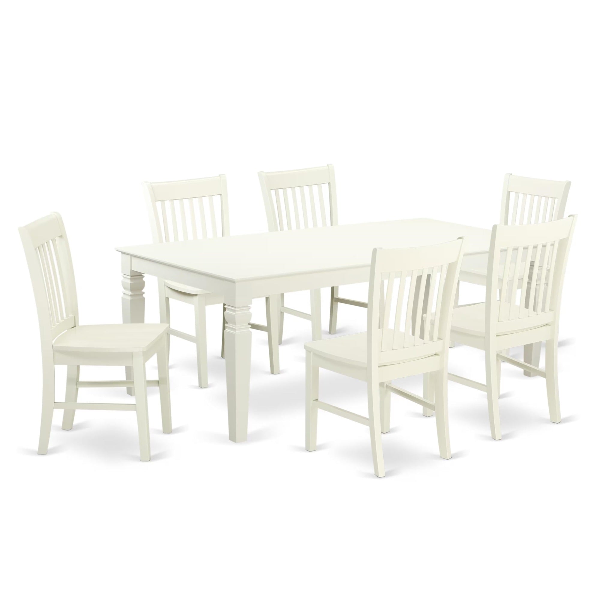 Casafoyer Lgno7-Lwh-W 7 Piece Dining Table Set Consist Of A Rectangle Dining Room Table With  Leaf And 6 Wooden Seat Chairs, 42X84 Inch, Linen White