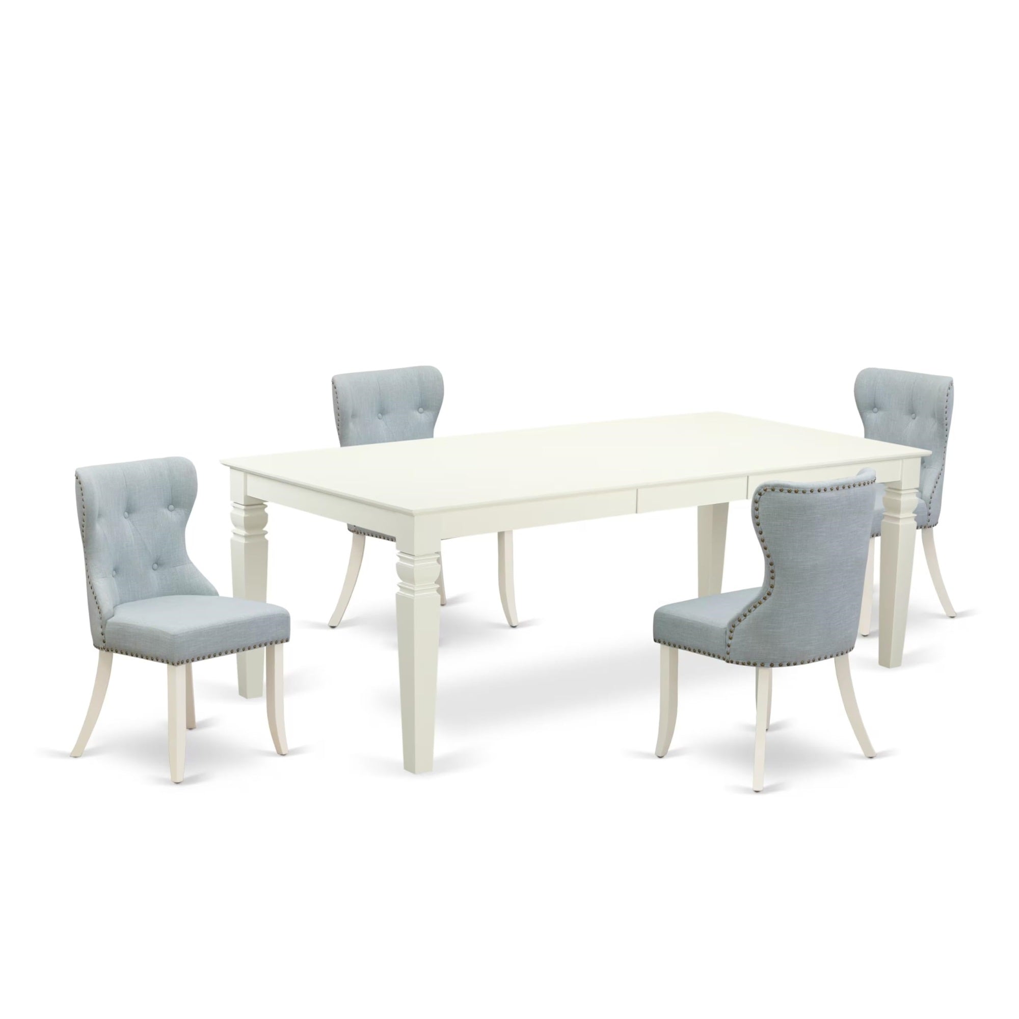 Casafoyer Lgsi5-Lwh-15 5 Piece Dinette Set Includes A Rectangle Dining Room Table With  Leaf And 4 Baby Blue Linen Fabric Parson Dining Chairs, 42X84 Inch, Linen White