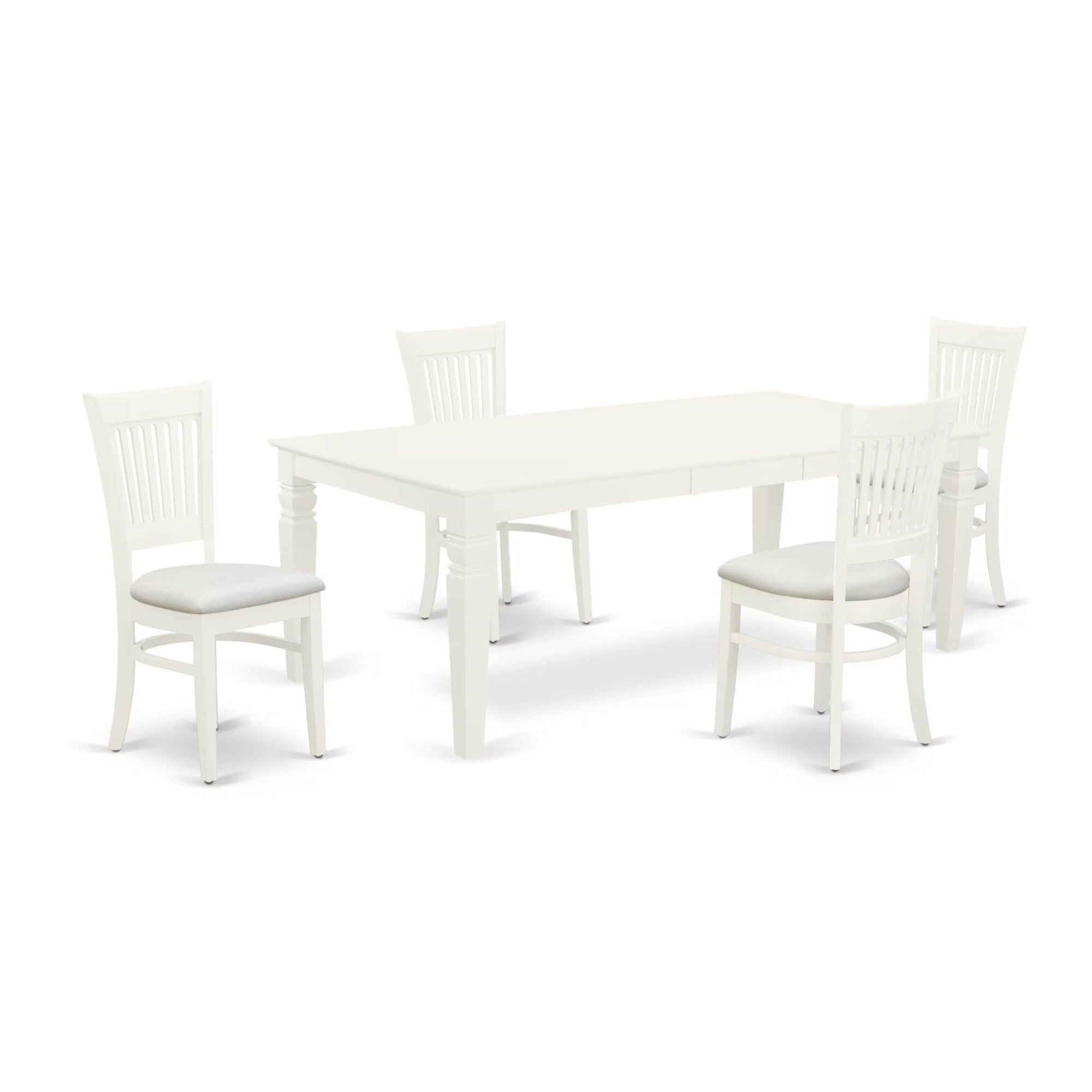 Casafoyer Lgva5-Lwh-C Logan 5 Piece Set Includes A Rectangle Dining Room Table With  Leaf And 4 Fabric Upholstered Kitchen Chairs, 42X84 Inch, Linen White