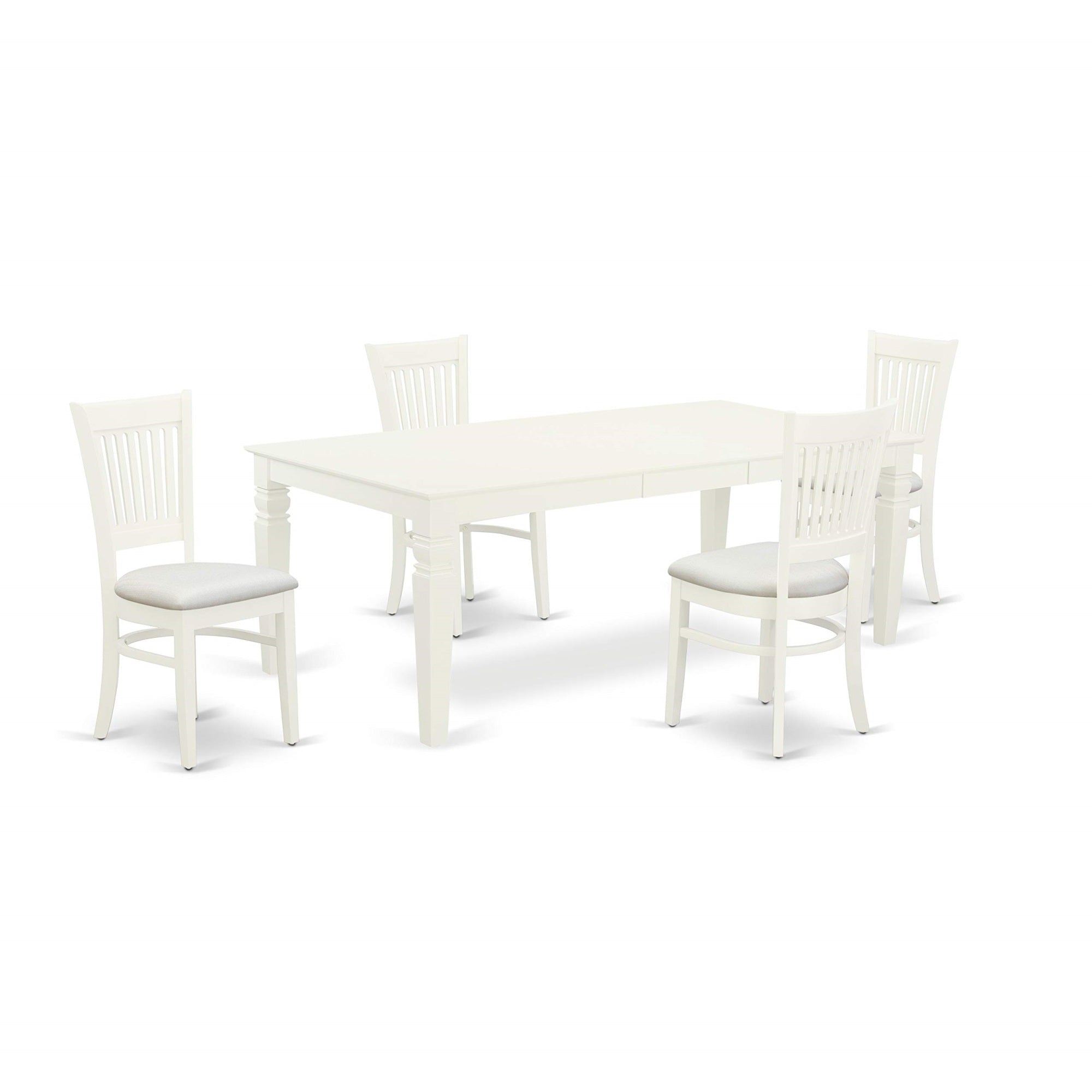 Lgva5-Lwh-C 5-Pc Modern Dinette Set, Rectangular Table With 4 Chairs, Linen White Wood Construction, Butterfly Leaf Design, High-Quality & Easy To Clean, Quick Assembly, Contemporary & Classy Look, Ergode