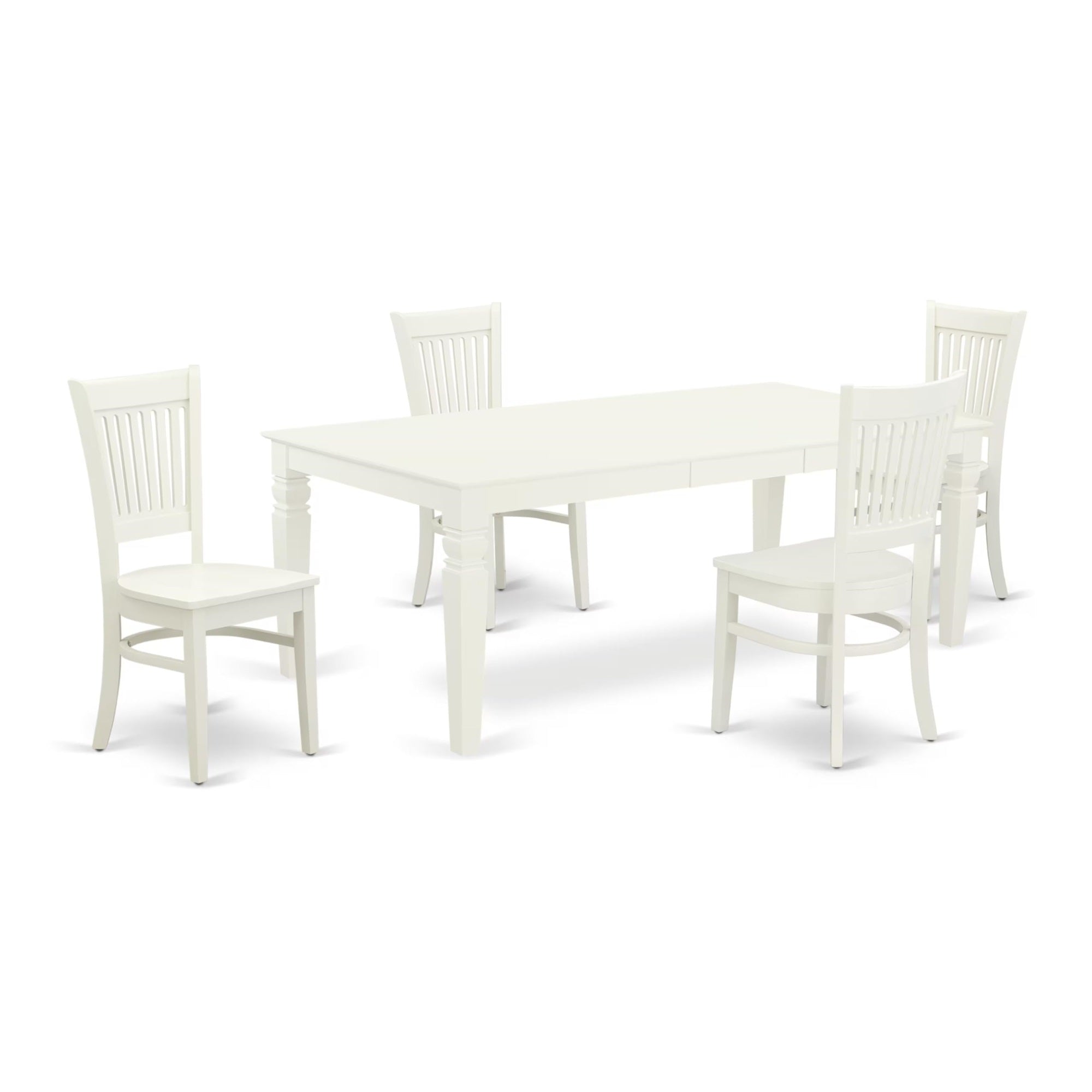Casafoyer Lgva5-Lwh-W Logan 5 Piece Set Includes A Rectangle Dining Room Table With  Leaf And 4 Kitchen Chairs, 42X84 Inch, Linen White