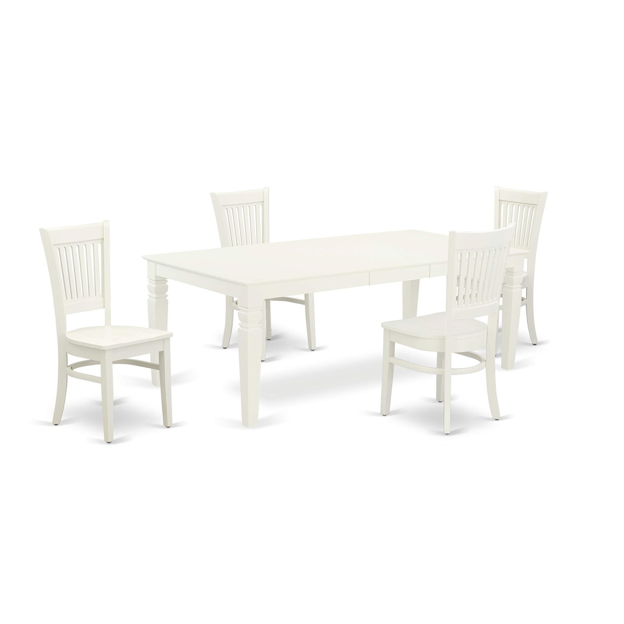 Ergode Lgva5-Lwh-W 5-Piece Kitchen Dining Table Set, Rubber Wood, Linen White Finish, 66/84X42X30 Inch Table, 20X17X37 Inch Chairs