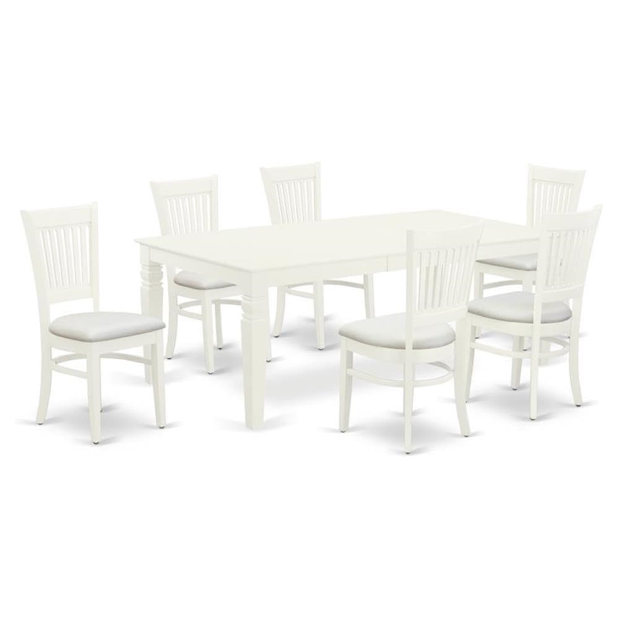 Casafoyer Lgva7-Lwh-C Logan 7 Piece Kitchen Set Consist Of A Rectangle Wooden Table With  Leaf And 6 Fabric Dining Chairs, 42X84 Inch, Linen White
