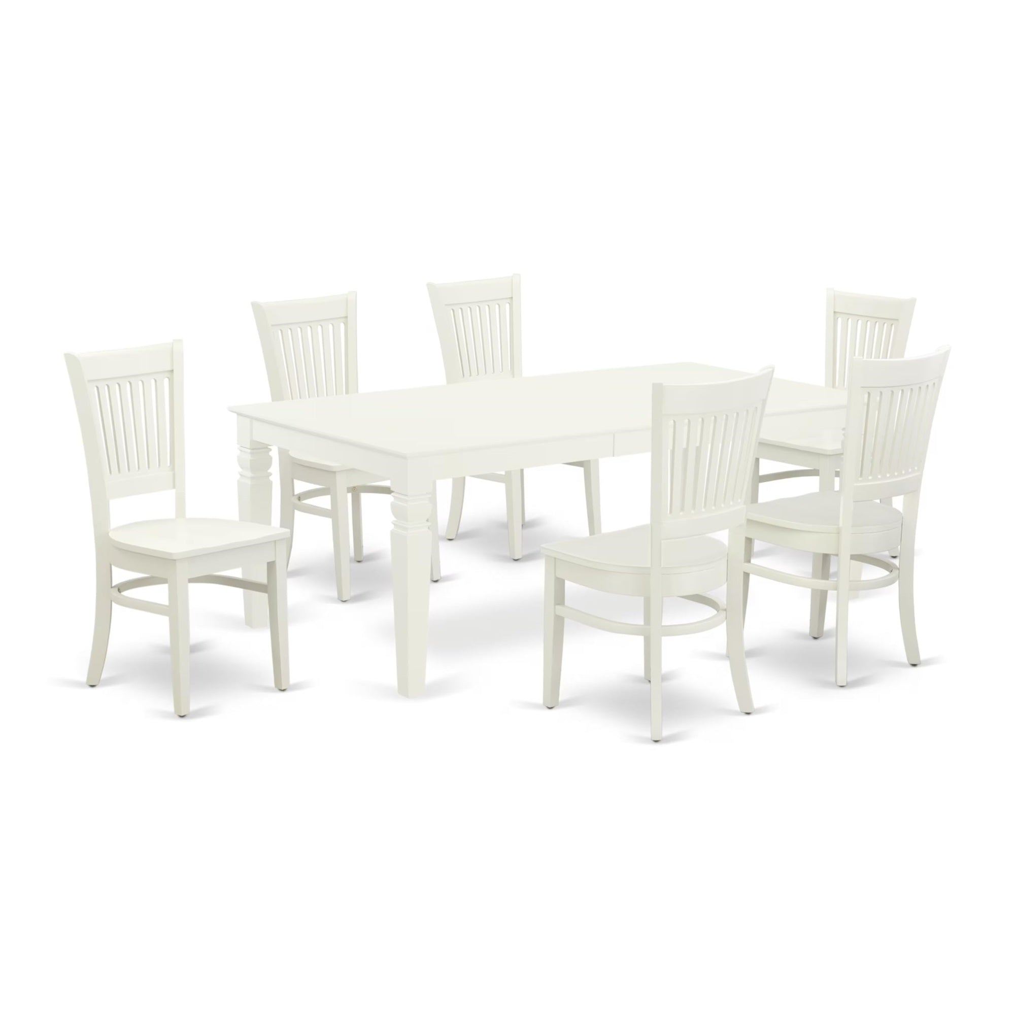 Casafoyer Lgva7-Lwh-W Logan 7 Piece Room Furniture Set Consist Of A Rectangle Kitchen Table With  Leaf And 6 Dining Chairs, 42X84 Inch, Linen White