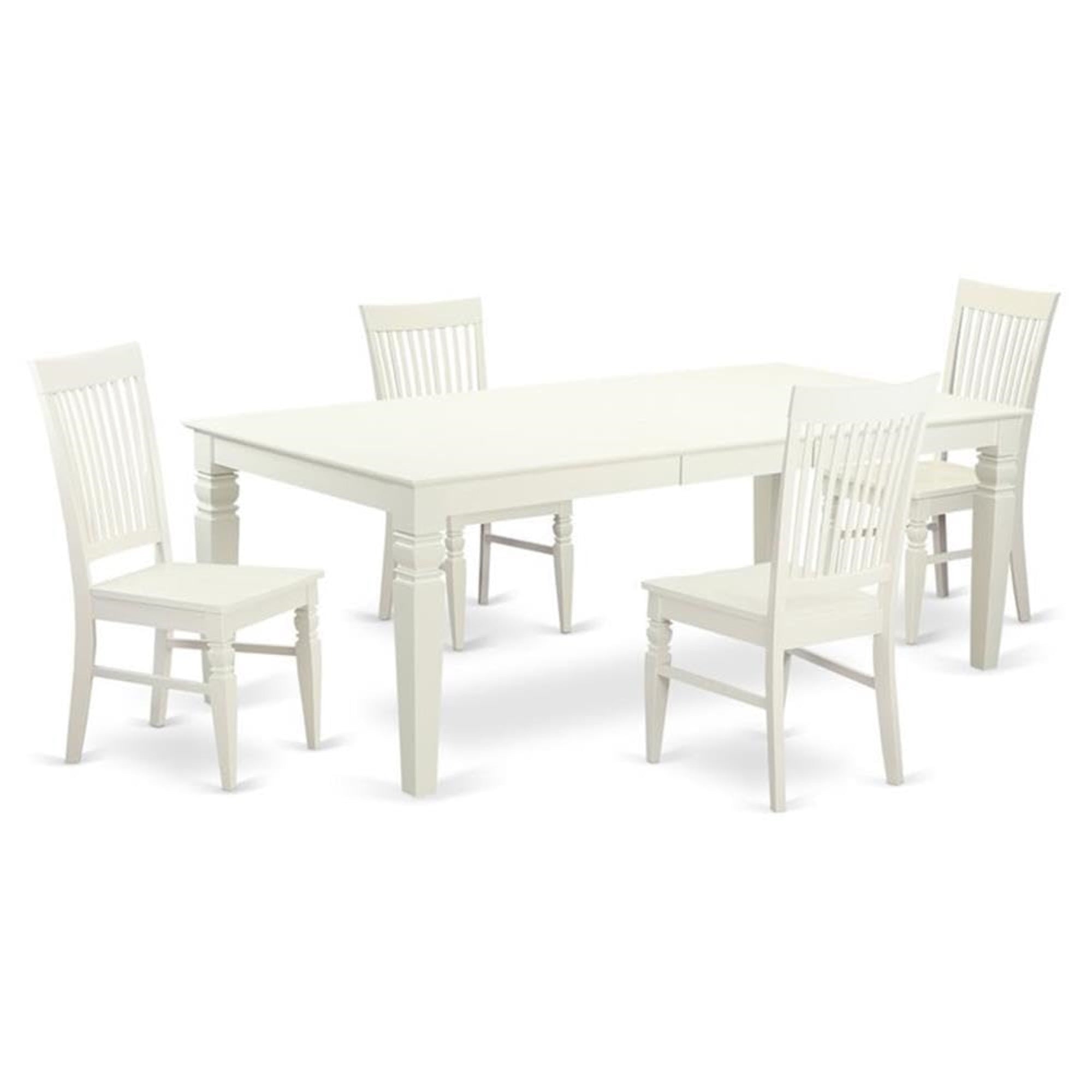 Casafoyer Lgwe5-Lwh-W Logan 5 Piece Kitchen Set For 4 Includes A Rectangle Dining Room Table With  Leaf And 4 Solid Wood Seat Chairs, 42X84 Inch