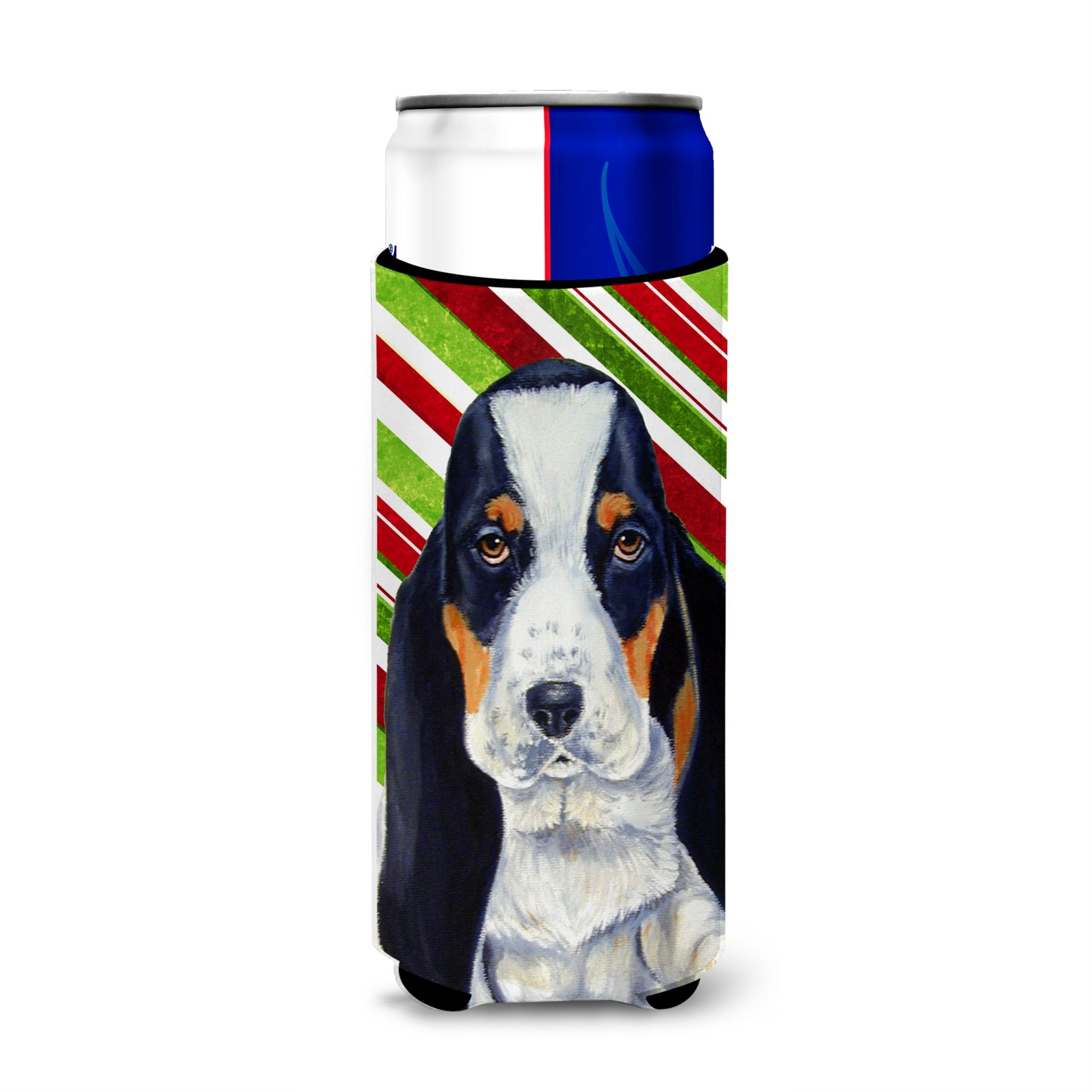 Basset Hound Candy Cane Holiday Christmas Ultra Beverage Insulators For Slim Cans Lh9239Muk