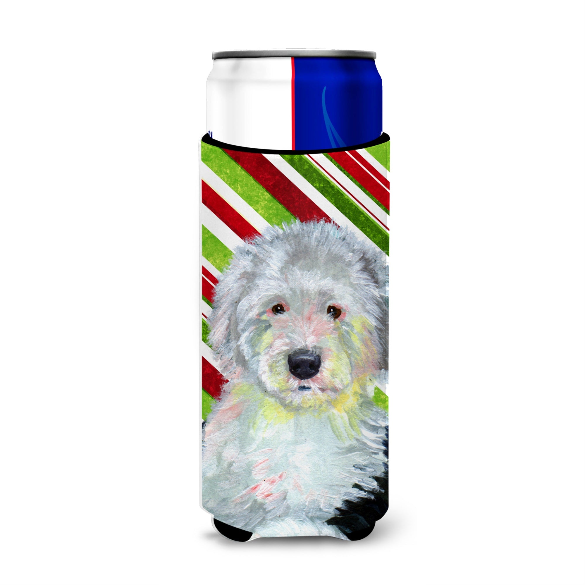 Old English Sheepdog Candy Cane Holiday Christmas Ultra Beverage Insulators For Slim Cans Lh9261Muk
