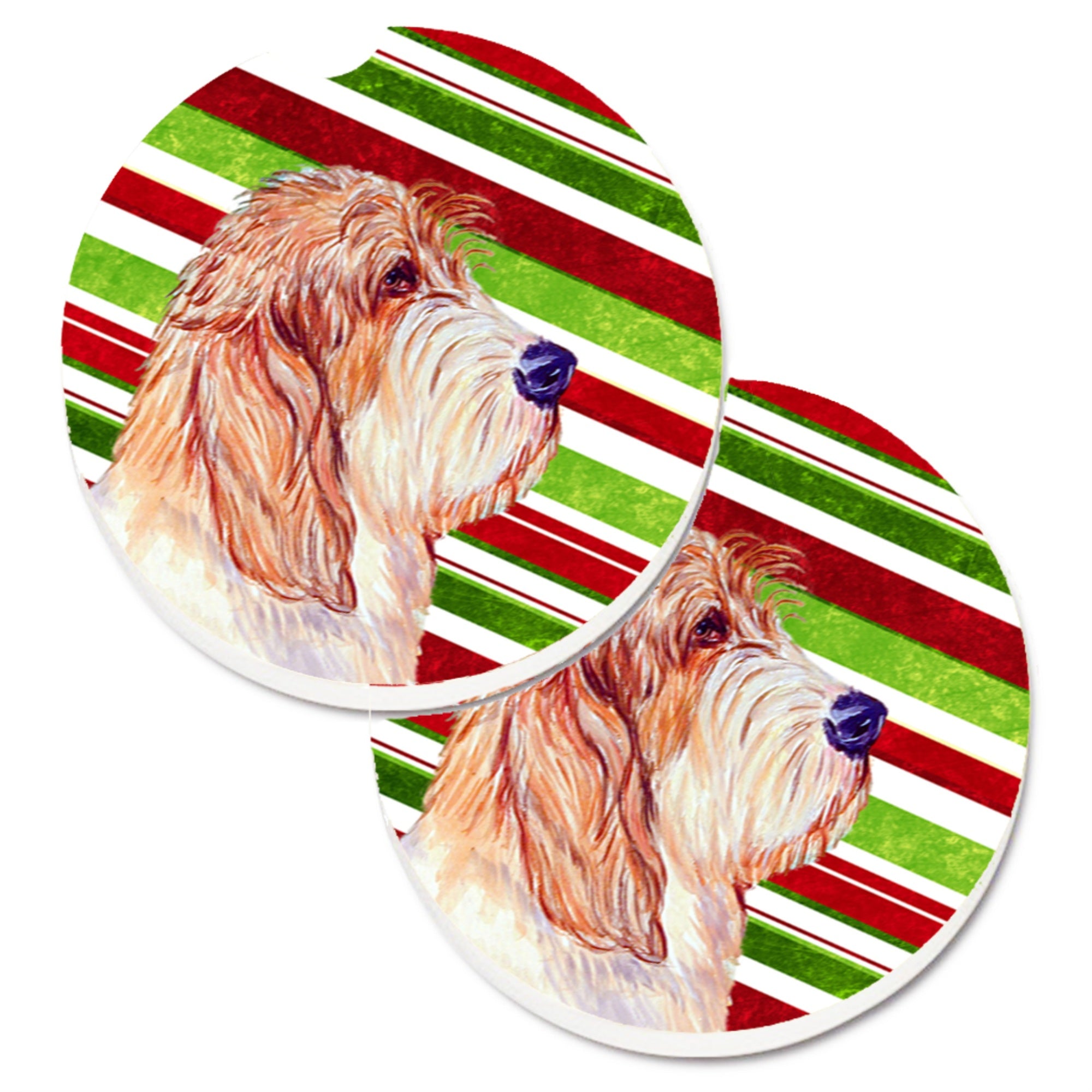 Caroline'S Treasures Petit Basset Griffon Vendeen Candy Cane Holiday Christmas Set Of 2 Cup Holder Car Coasters Lh9262Carc, 2.