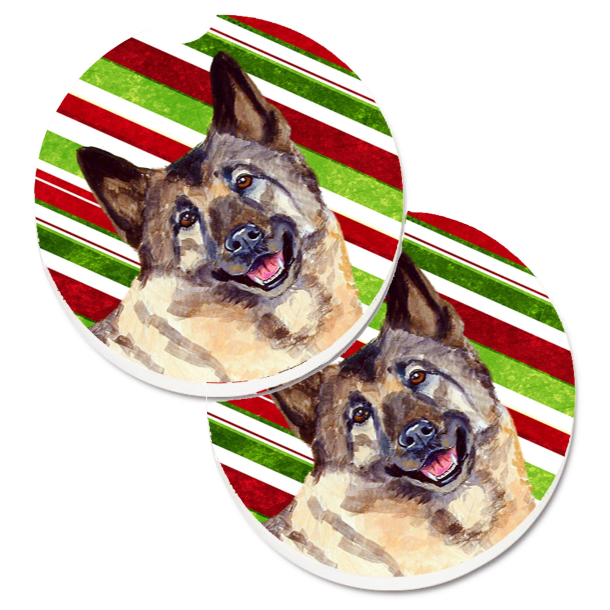 Caroline'S Treasures Norwegian Elkhound Candy Cane Holiday Christmas Set Of 2 Cup Holder Car Coasters Lh9263Carc, 2.56, Multic