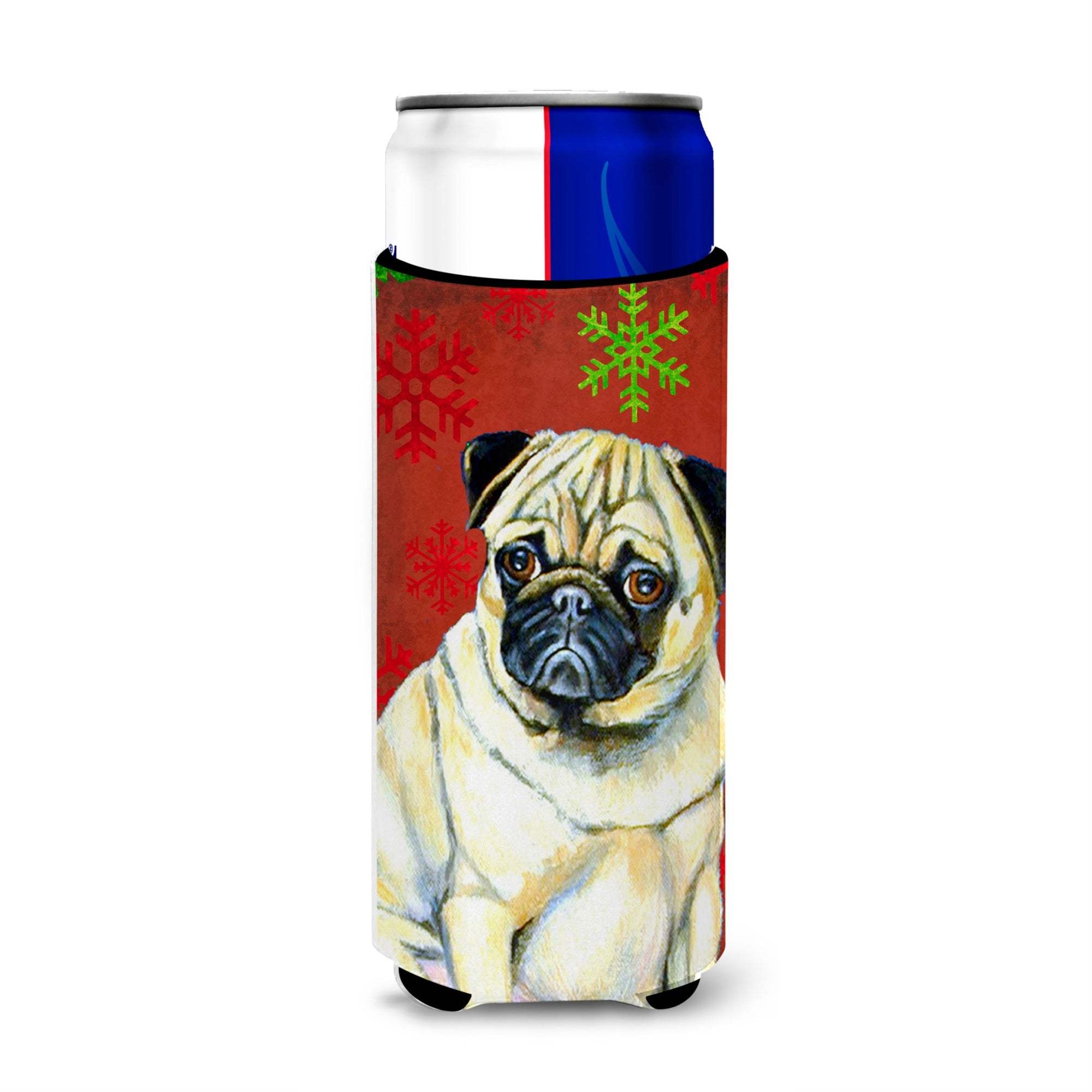 Pug Red And Green Snowflakes Holiday Christmas Ultra Beverage Insulators For Slim Cans Lh9342Muk