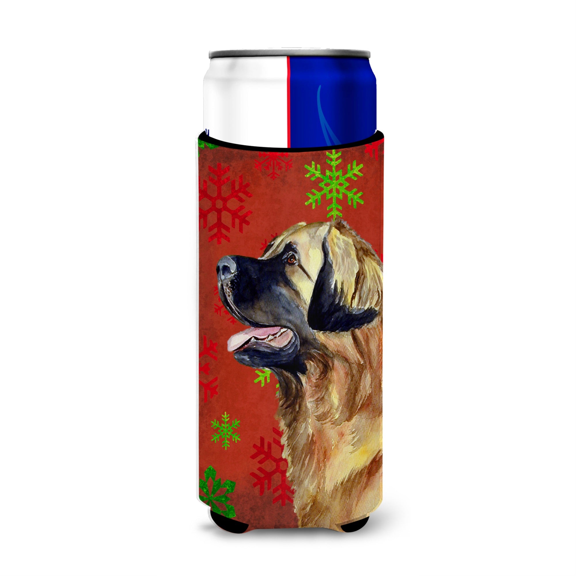 Leonberger Red And Green Snowflakes Holiday Christmas Ultra Beverage Insulators For Slim Cans Lh9348Muk