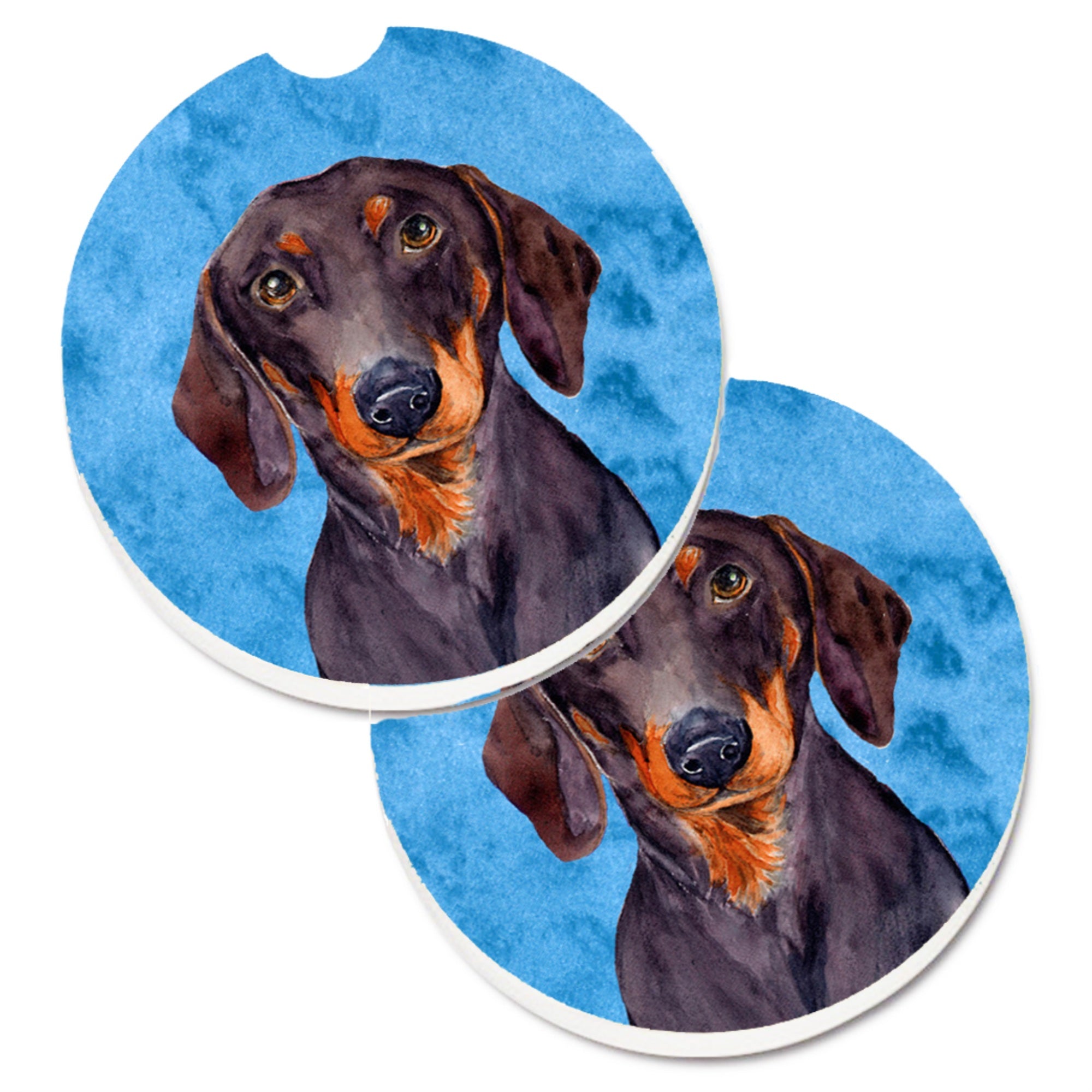 Caroline'S Treasures Blue Dachshund Set Of 2 Cup Holder Car Coasters Lh9358Bucarc, 2.56, Multicolor